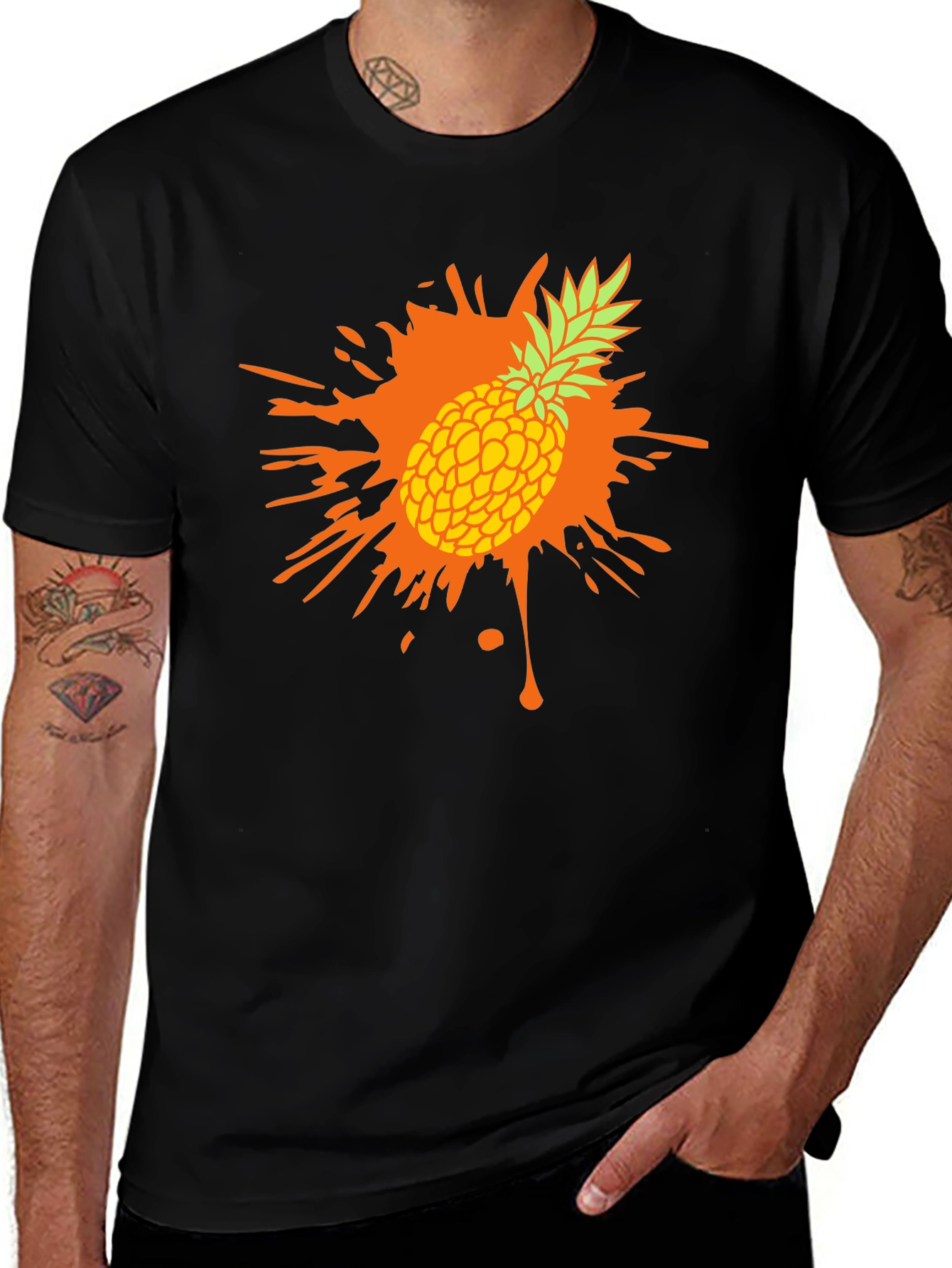 Variant 3 of Pineapple Splash Graphic Tee - Trendy Men's Black T-Shirt