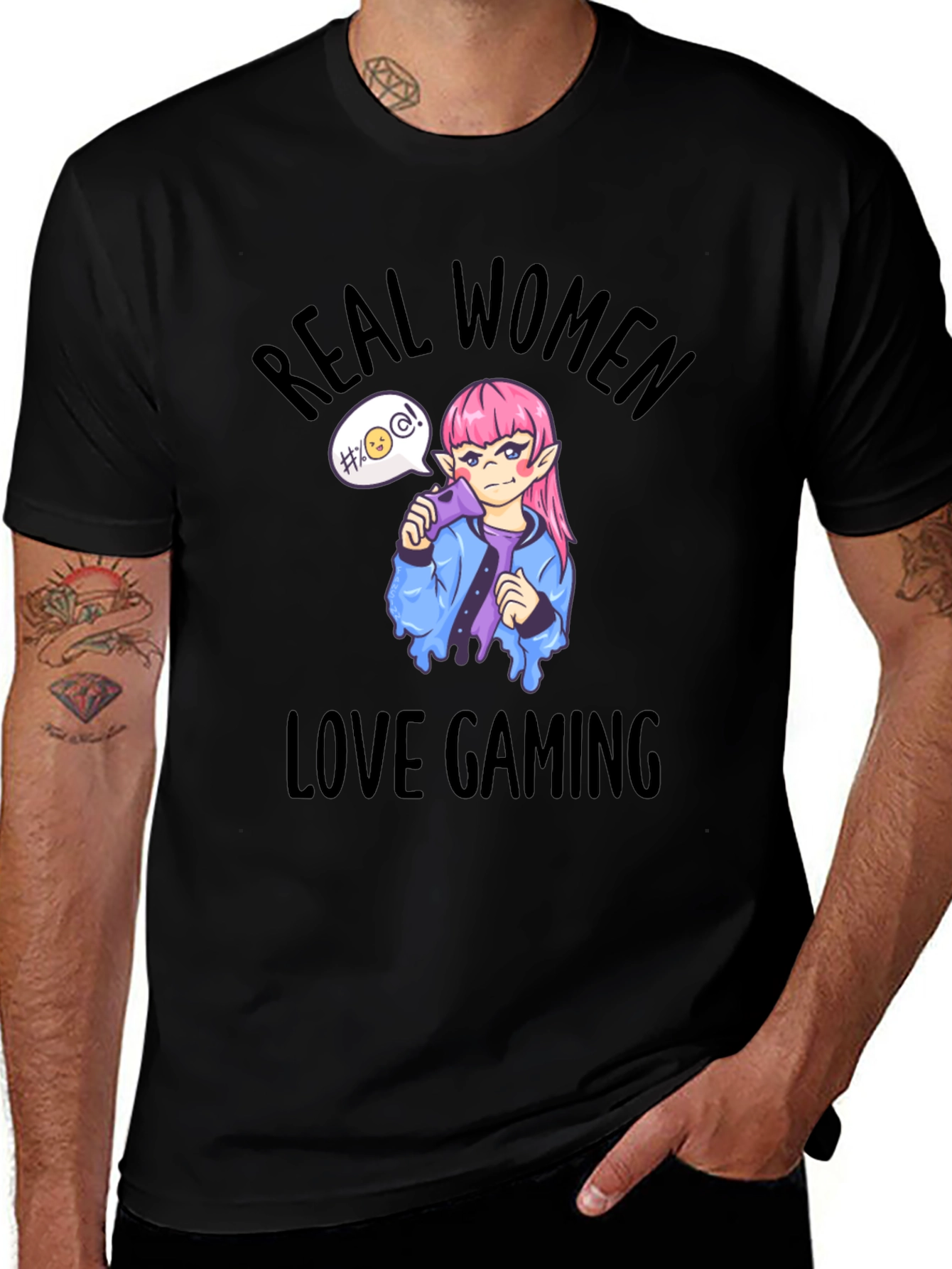 Variant 8 of Real Women Love Gaming T-Shirt - Black