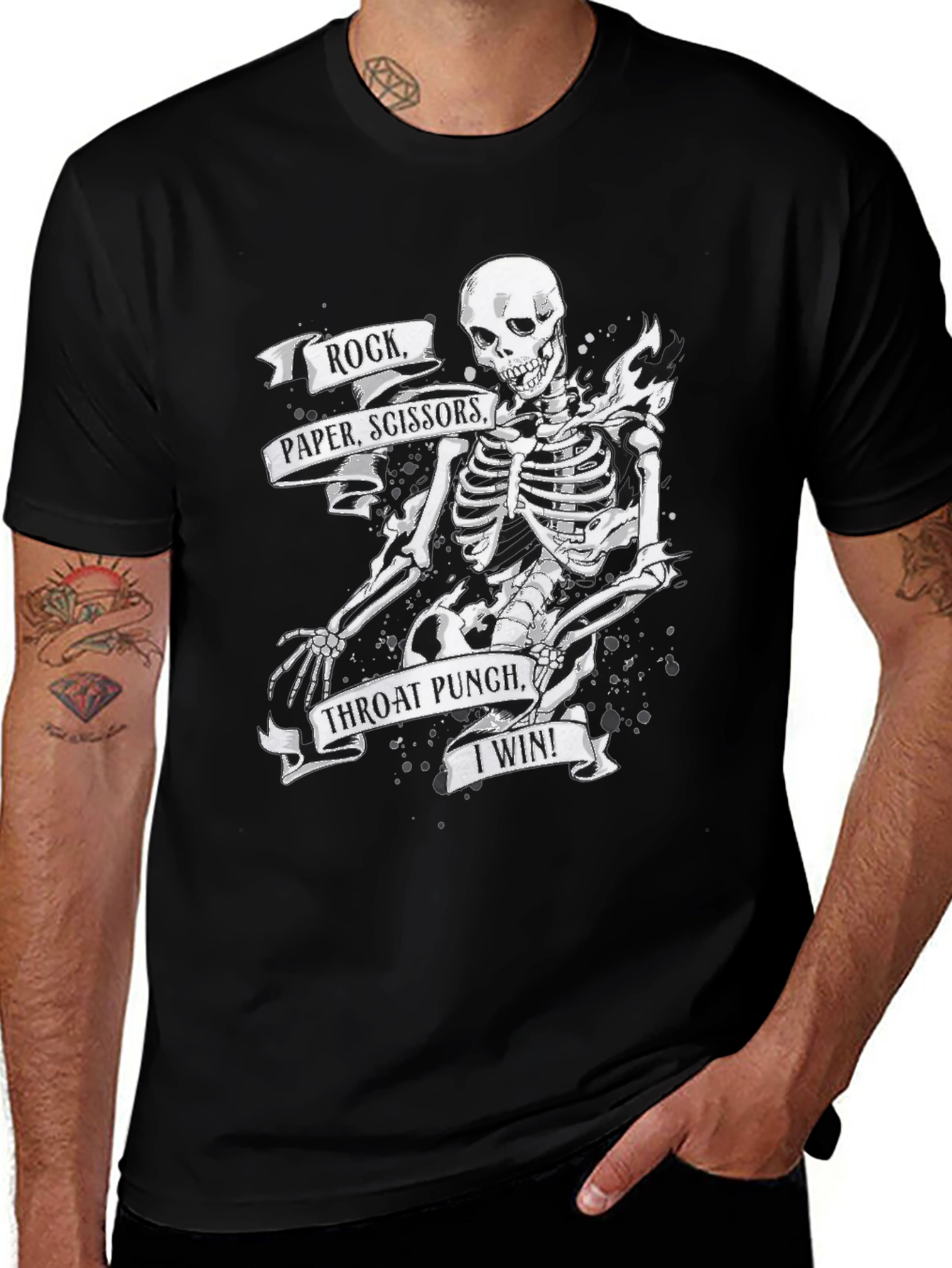 Variant 5 of Rock Paper Scissors Throat Punch Skeleton T-Shirt