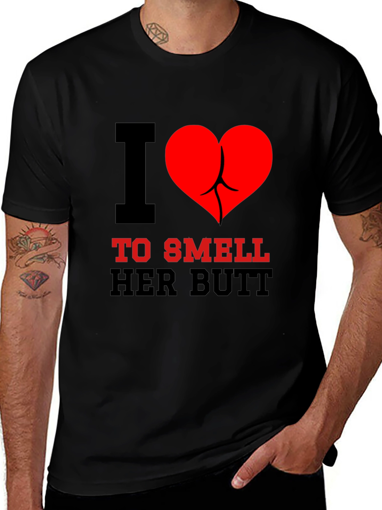 Black I Heart To Smell Her Butt Funny Graphic Tee main image