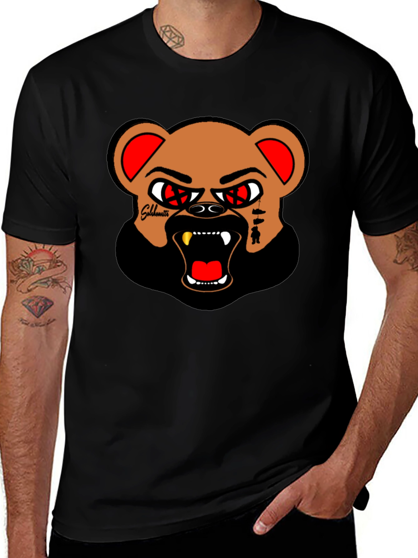 Variant 26 of Men's Black Graphic Tee - Angry Bear Design