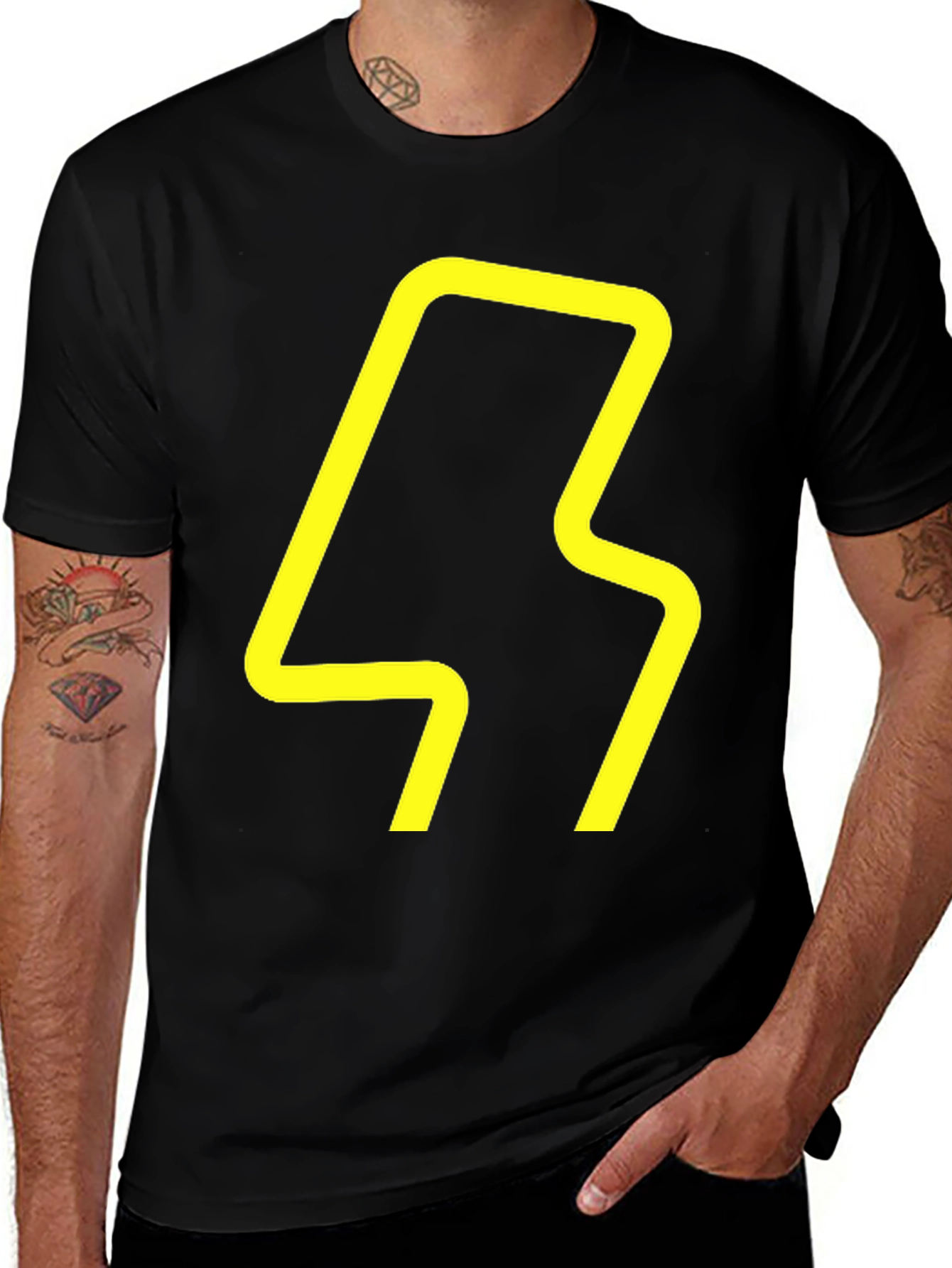 Variant 25 of Modern Graphic Tee - Yellow Abstract Design on Black