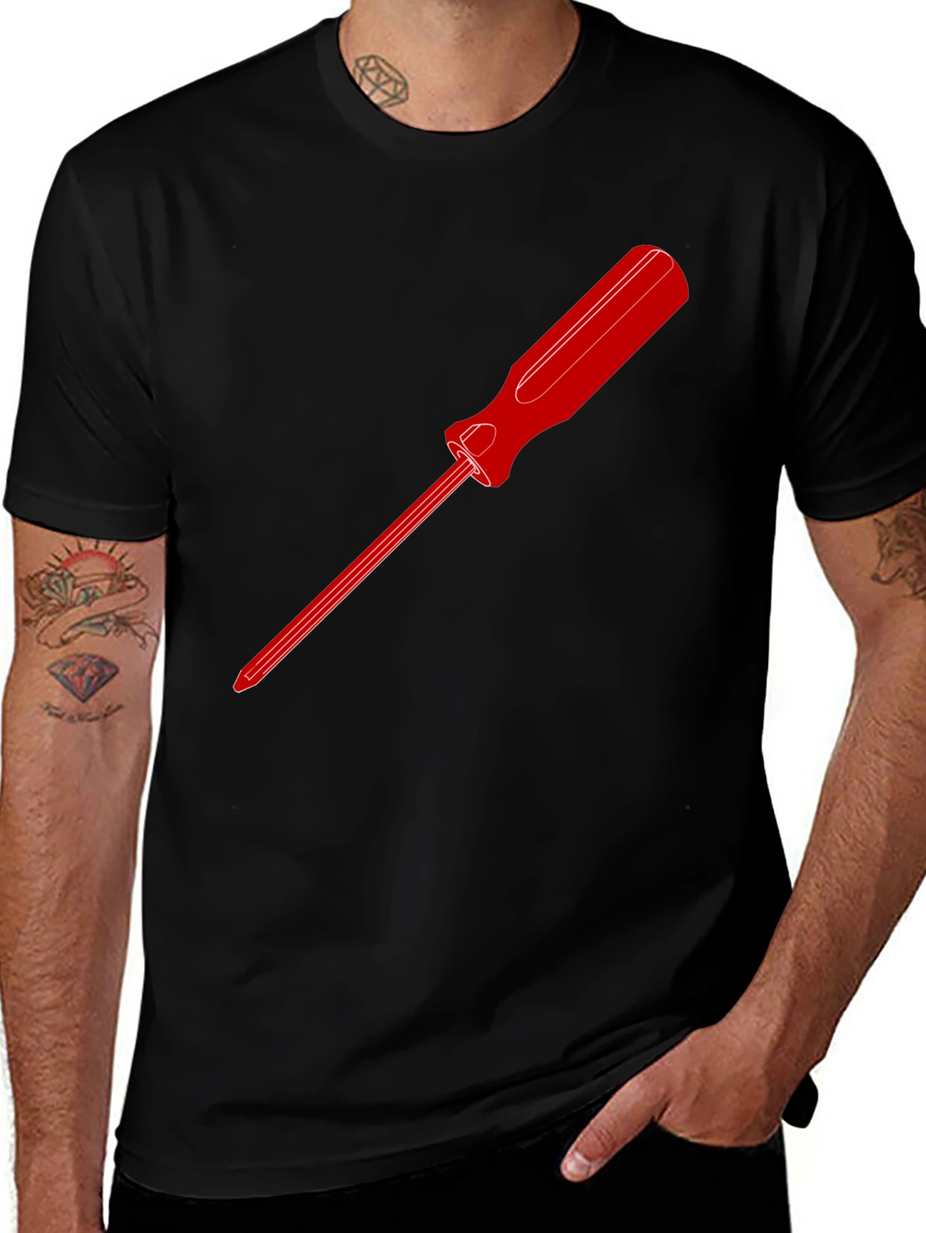Variant 18 of Red Screwdriver Graphic Tee - Mens Black T-Shirt