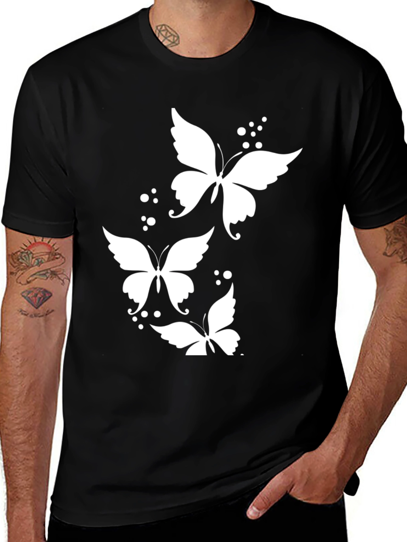 Variant 19 of Butterfly Print Black T-Shirt - Stylish Men's Casual Wear