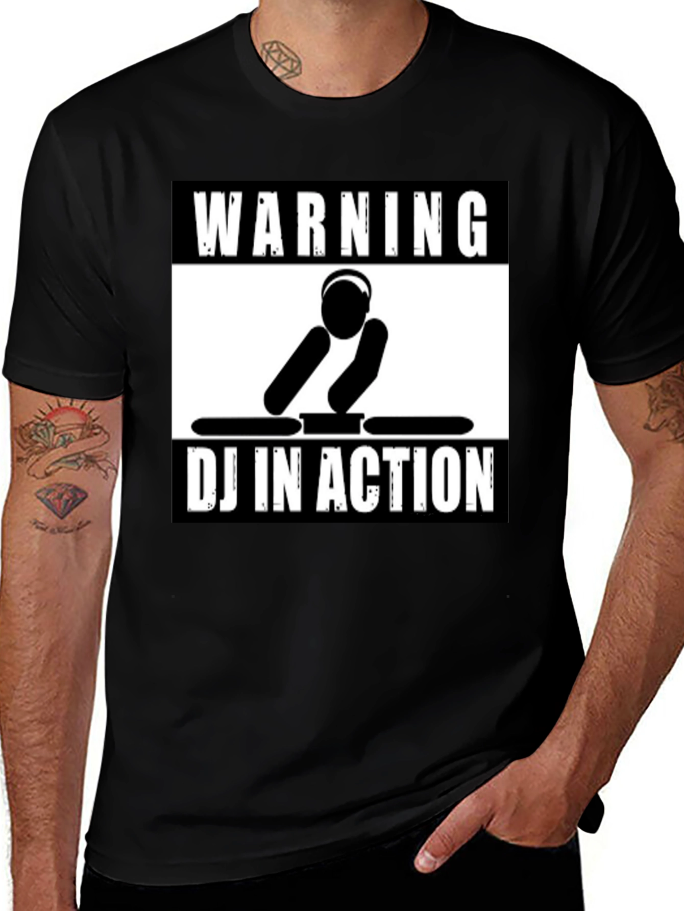 Variant 19 of Warning: DJ In Action Black Graphic Tee