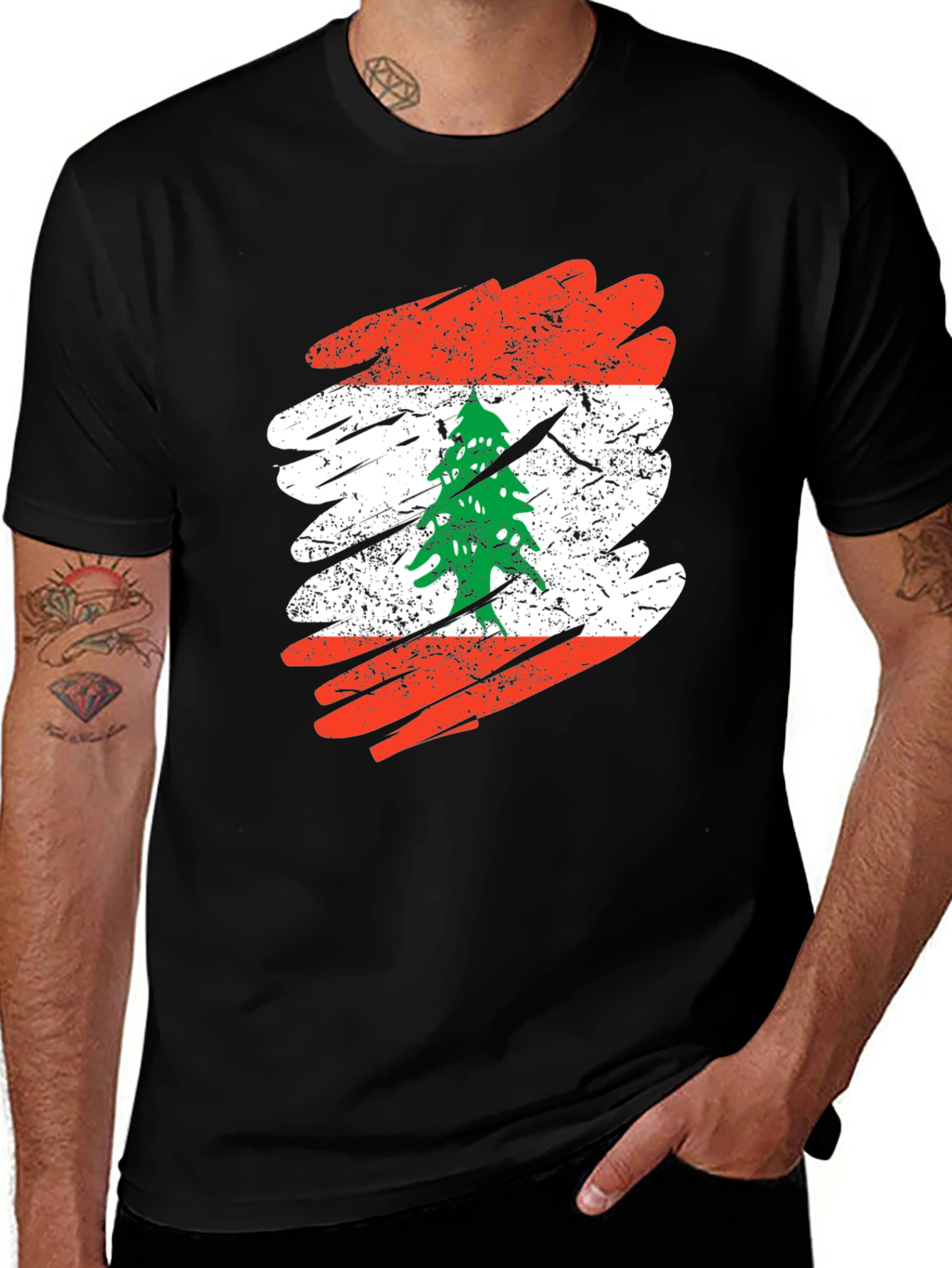 Lebanon Flag T-Shirt Distressed Cedar Tree Lebanese Pride
