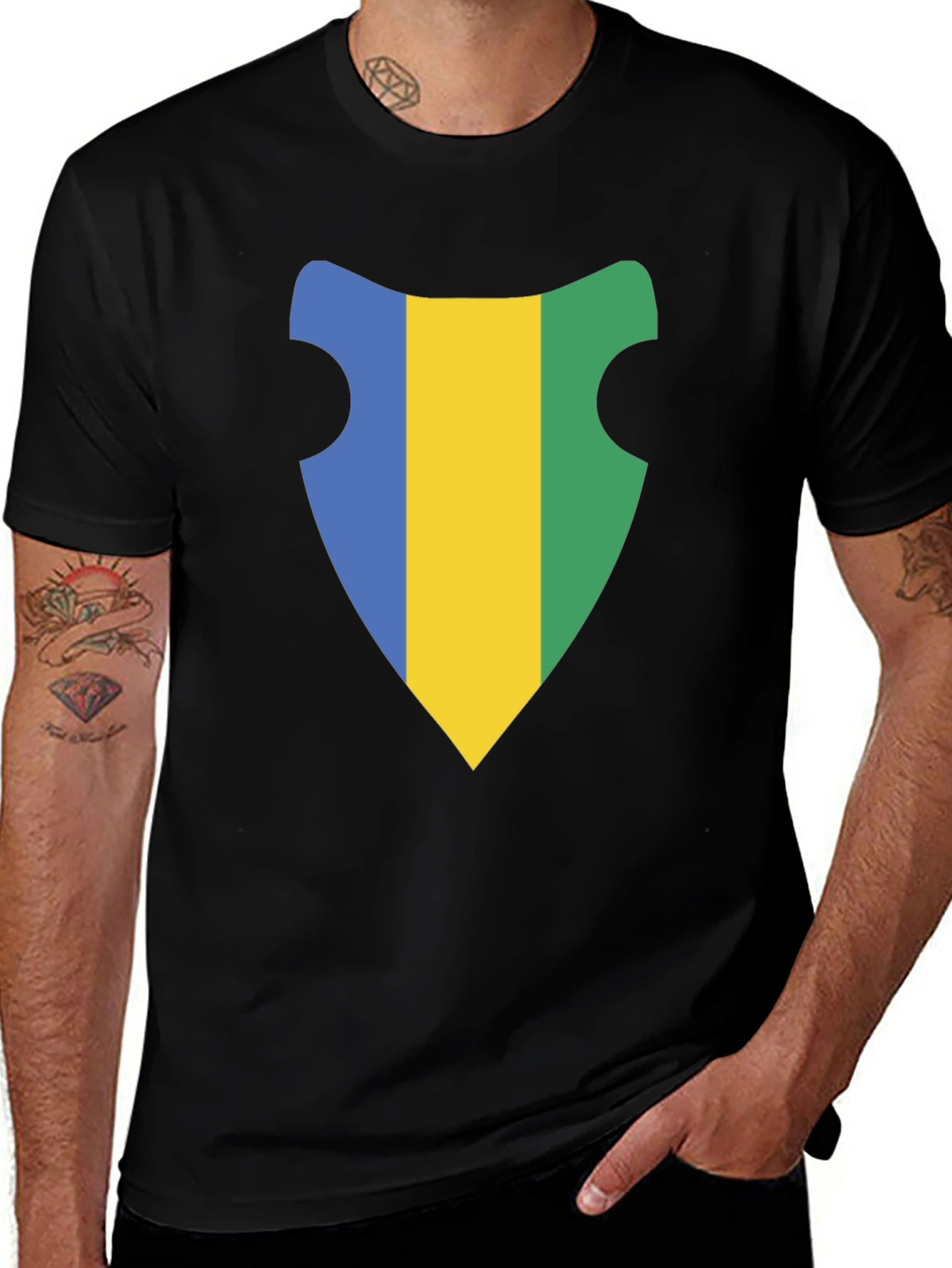 Variant 7 of Gabon Flag Shield Black T-Shirt