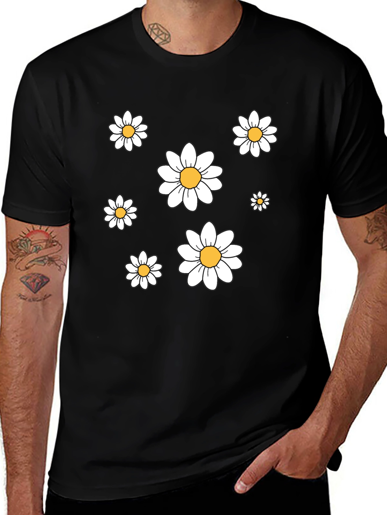 Variant 24 of Daisy Print Crew Neck T-Shirt - Casual Comfort