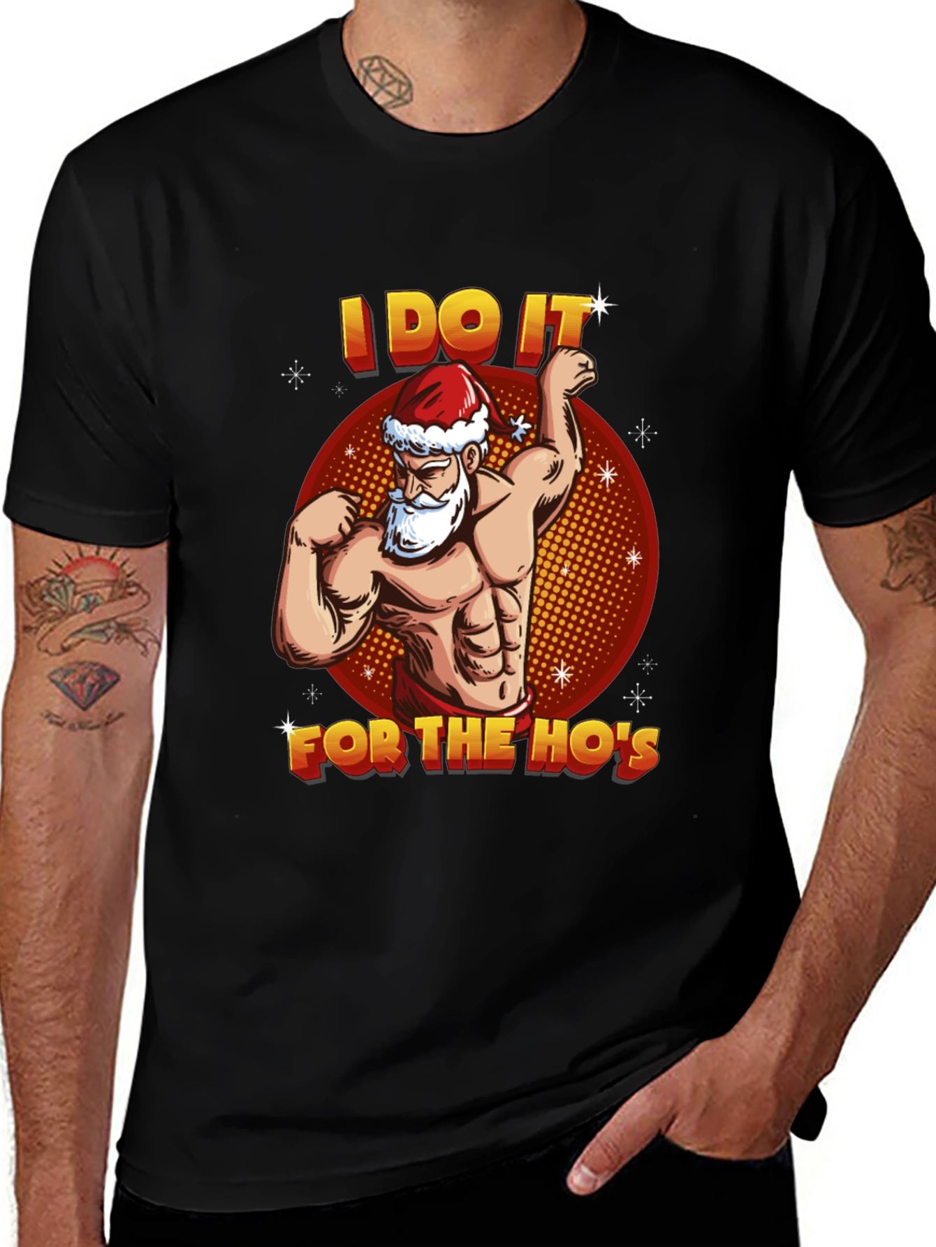I Do It For The Ho's Santa Muscle Black T-Shirt