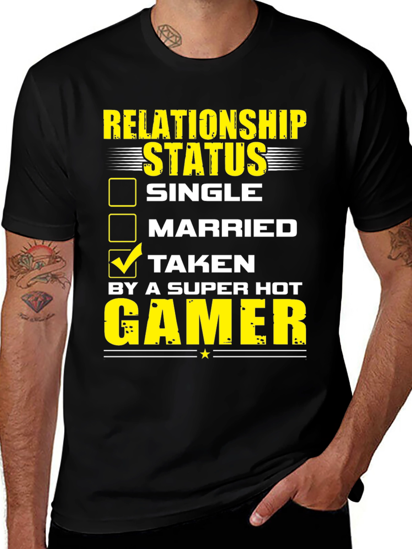 Black Relationship Status: Taken by a Super Hot Gamer T-Shirt main image