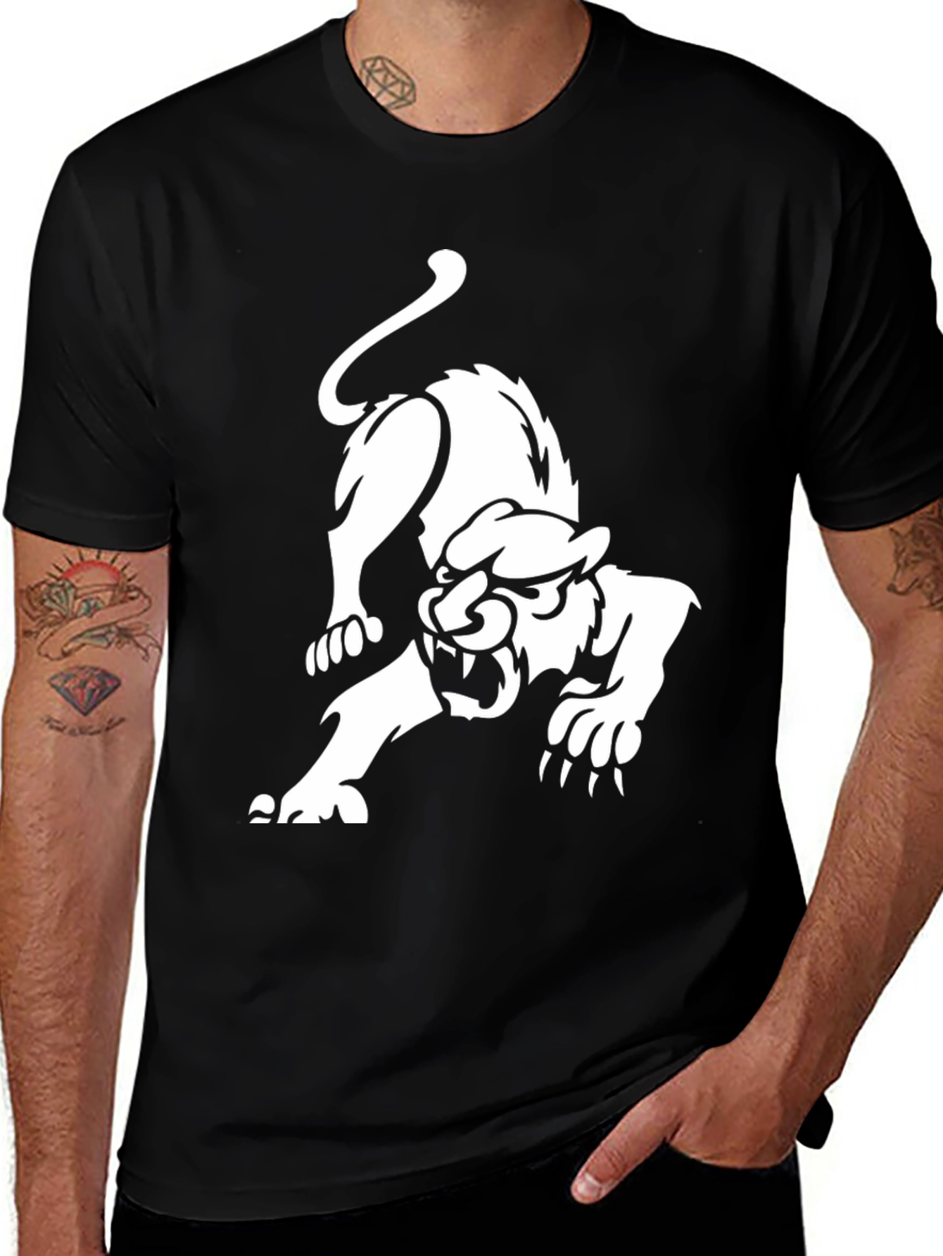 Variant 16 of Black T-Shirt with White Panther Graphic