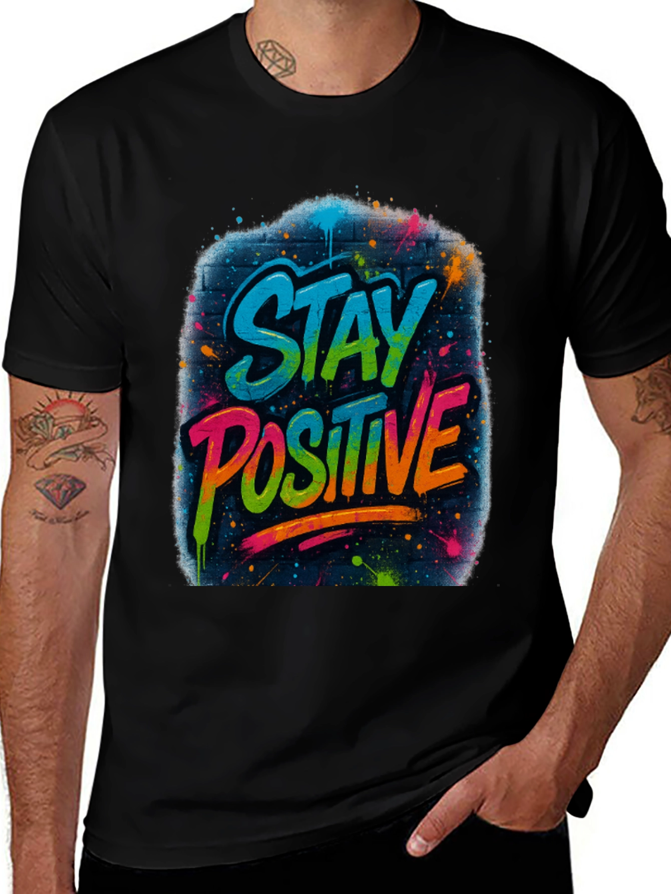 Variant 4 of Stay Positive Graphic Tee - Black