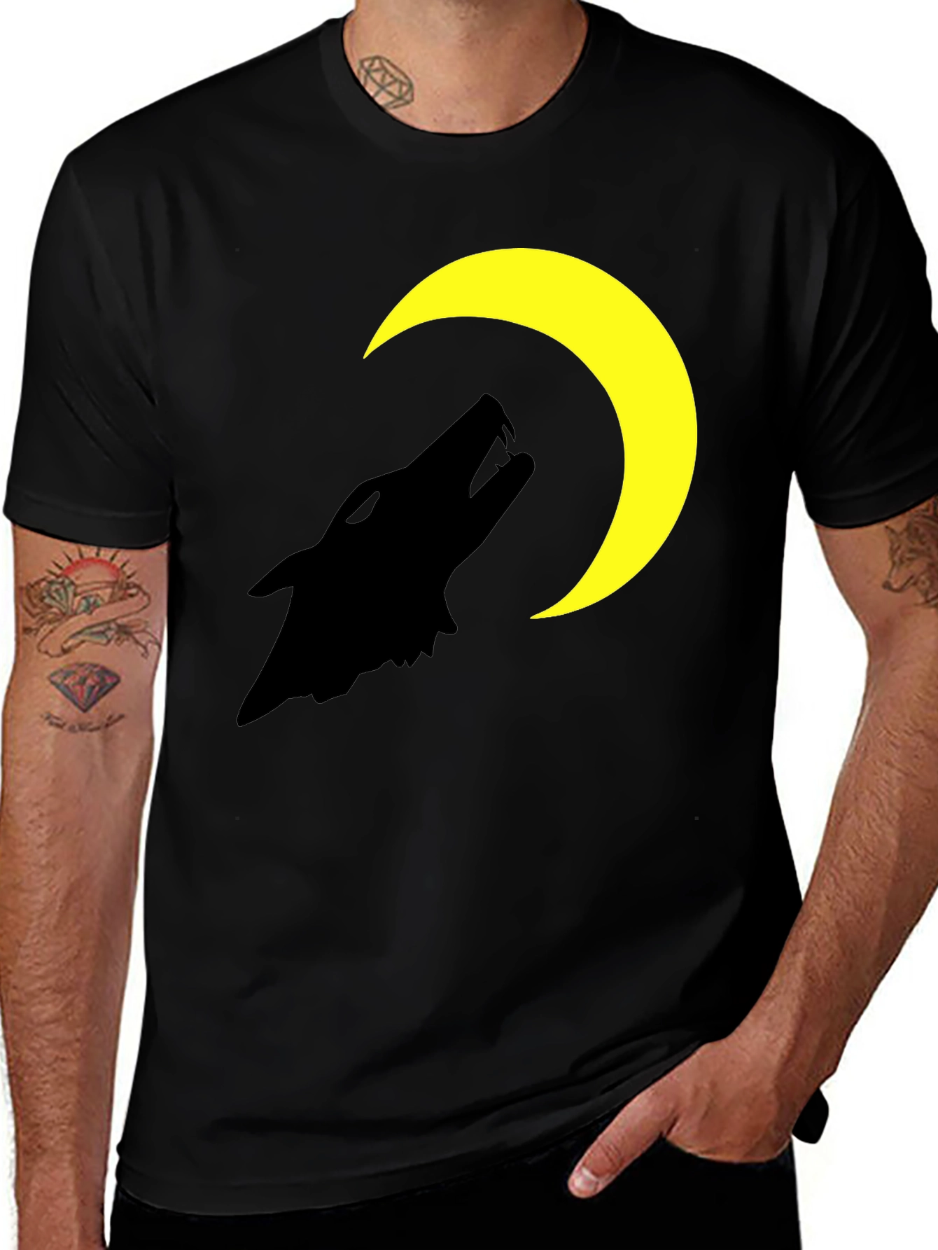 Variant 30 of Wolf Moon Graphic T-Shirt - Black Cotton Tee