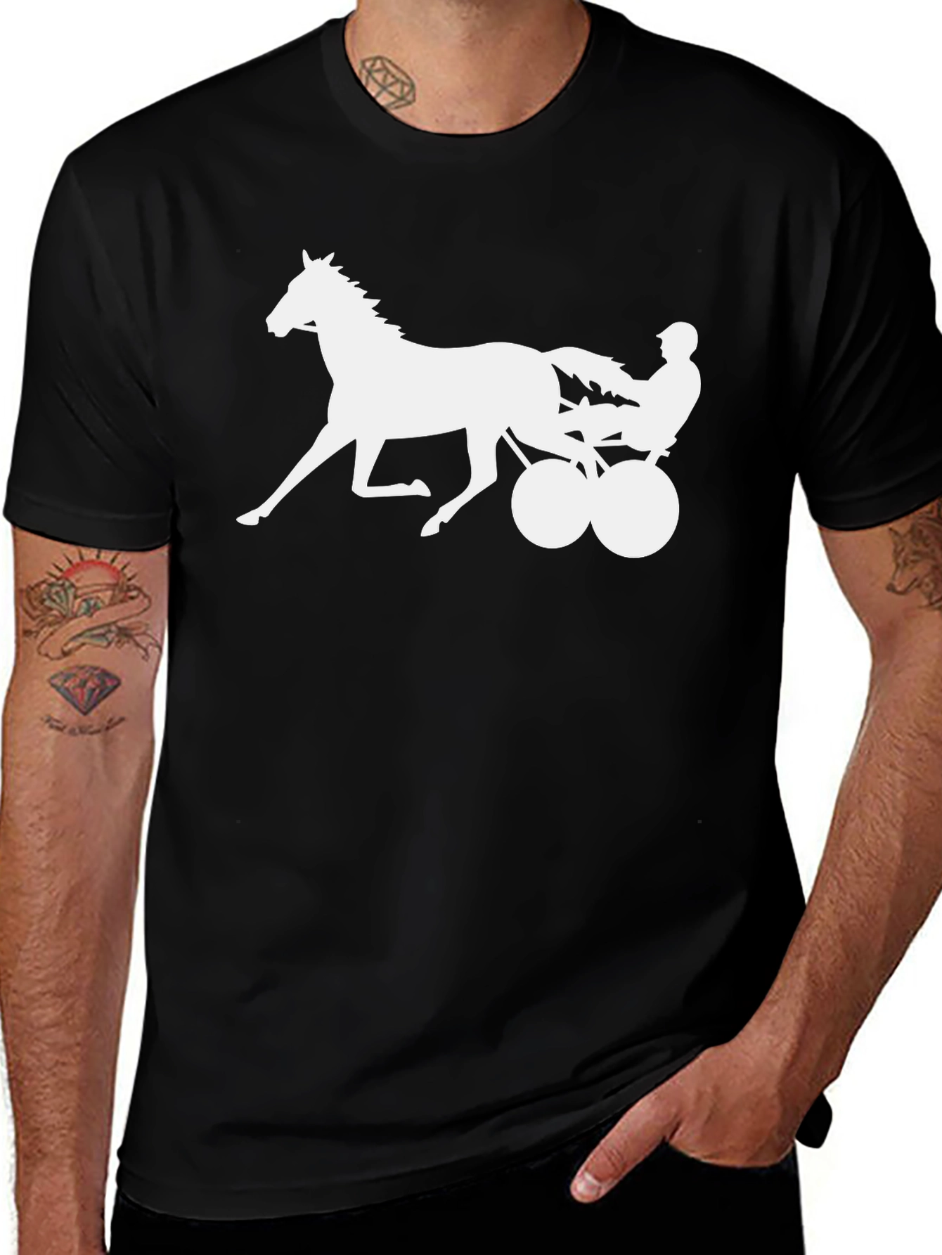 Variant 13 of Black T-Shirt with Horse and Sulky Design