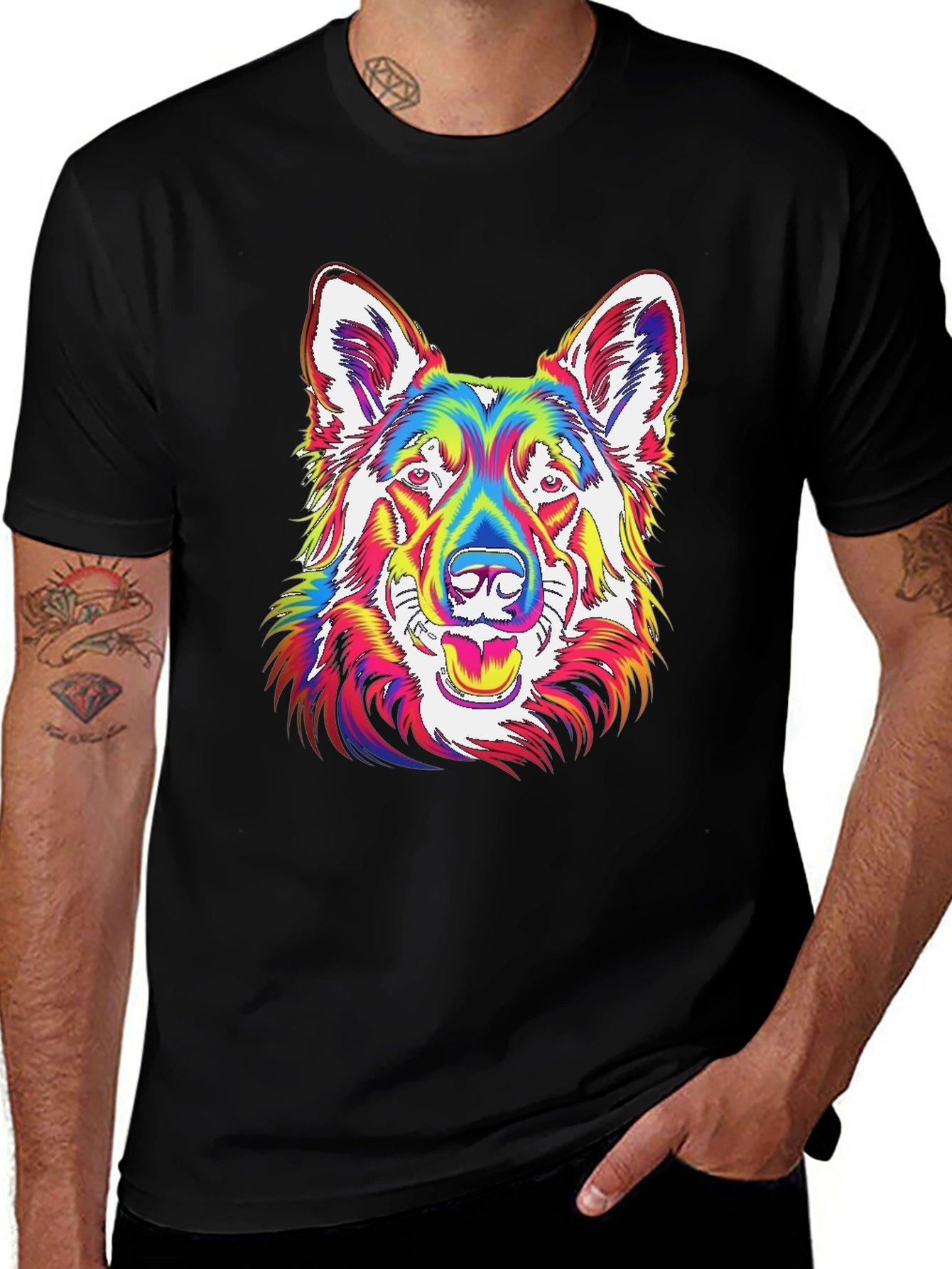 Variant 17 of Psychedelic Dog Graphic T-Shirt - Black
