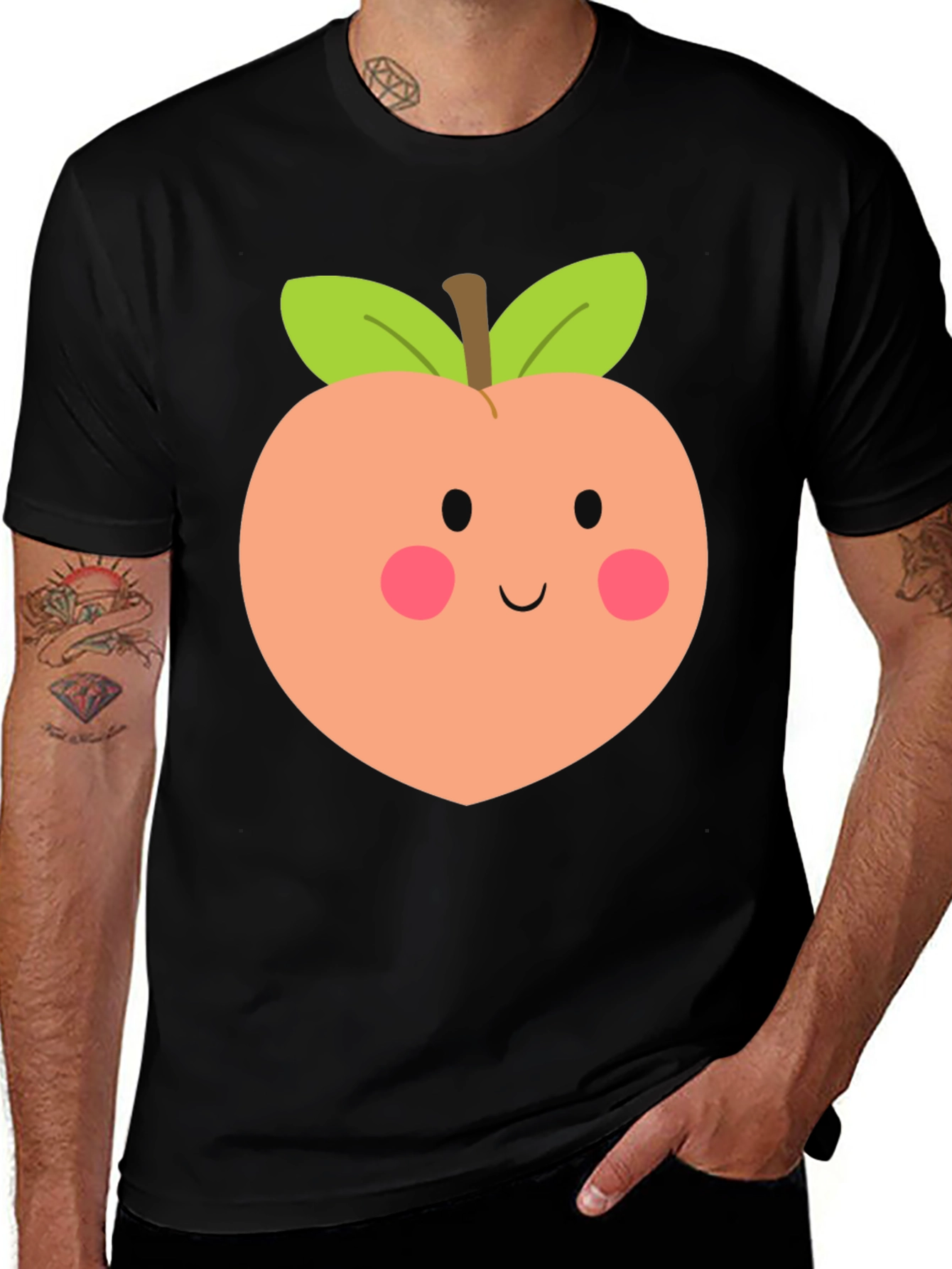 Variant 12 of Cute Peach Graphic Tee - Black Cotton T-Shirt