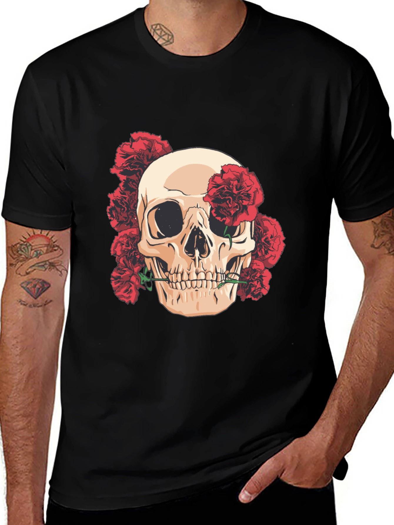 Variant 14 of Skull & Roses Graphic Tee - Black T-Shirt