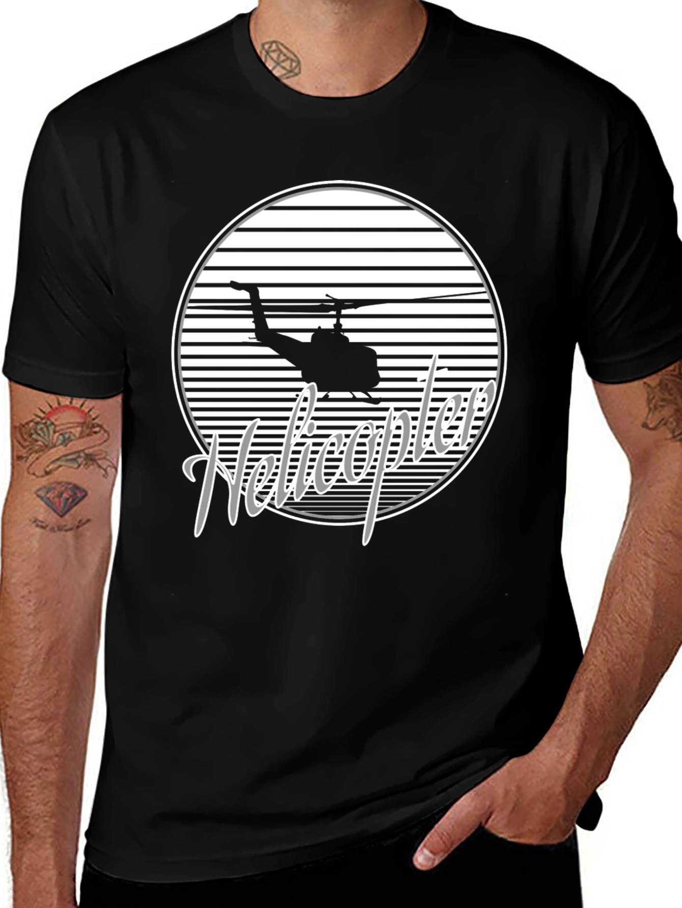 Variant 7 of Helicopter Graphic Tee - Retro Style Black T-Shirt