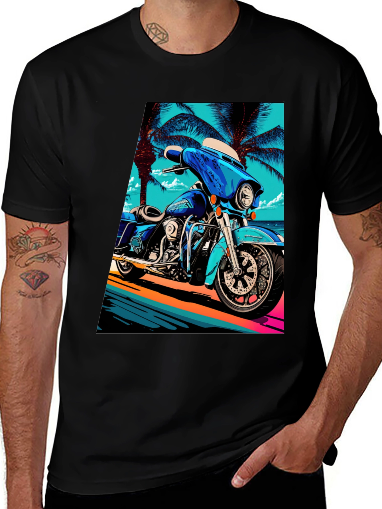 Variant 10 of Motorcycle Beach Graphic Tee - Cool Black T-Shirt