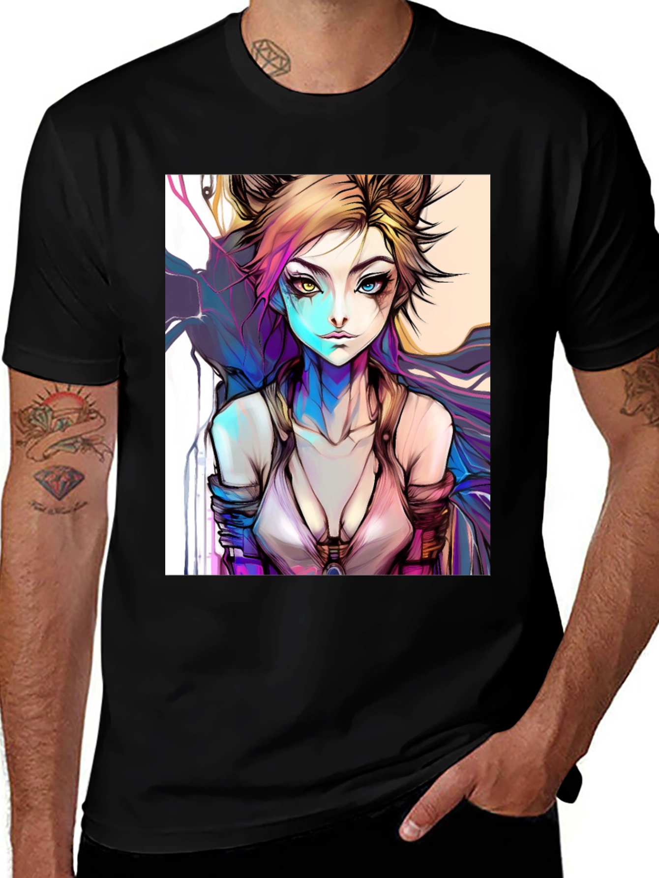 Variant 17 of Anime Style Character Graphic Tee - Black