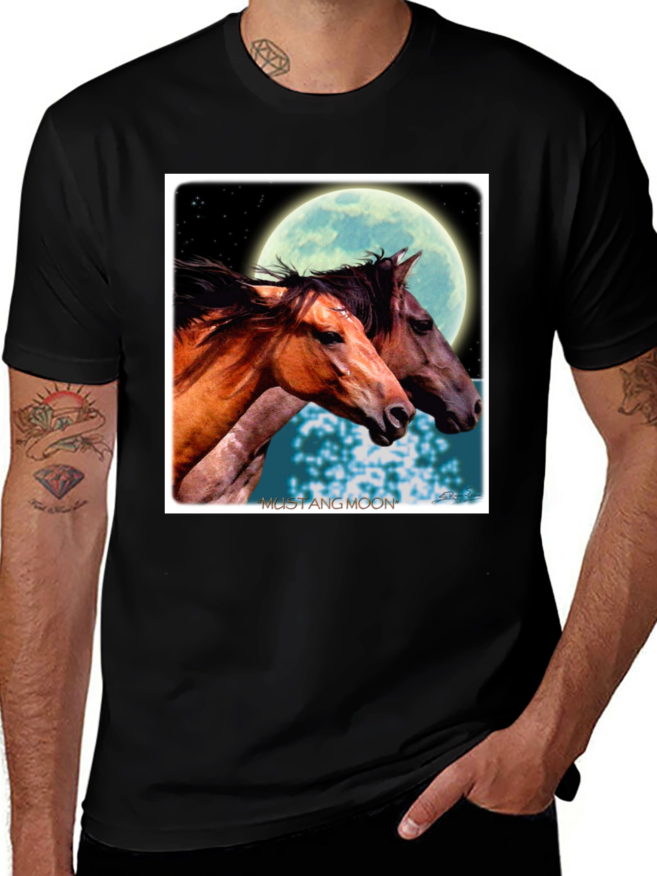 Variant 14 of Mustang Moon Graphic T-Shirt, Black Crew Neck