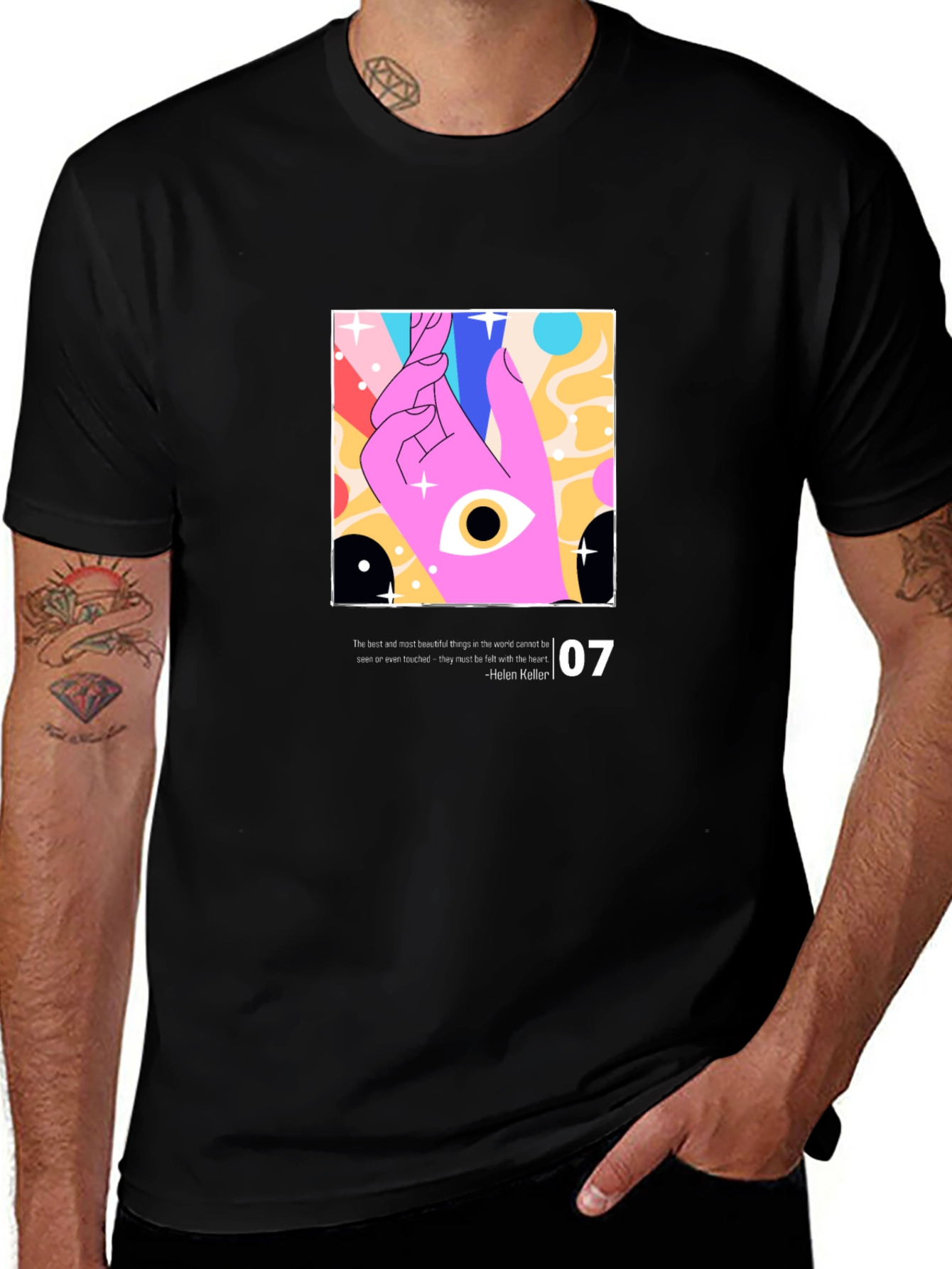 Black Modern Graphic T-Shirt - Artistic Eye Design main image