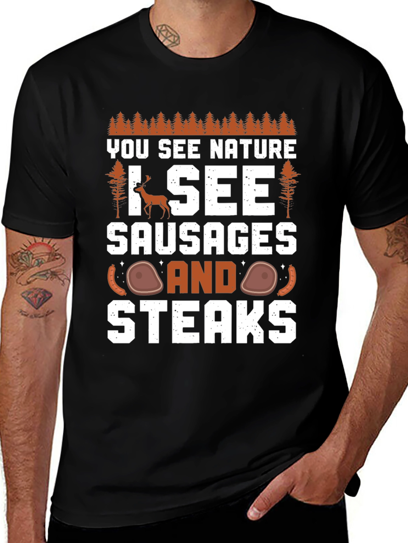 Variant 12 of Nature Humor T-Shirt - I See Sausages and Steaks