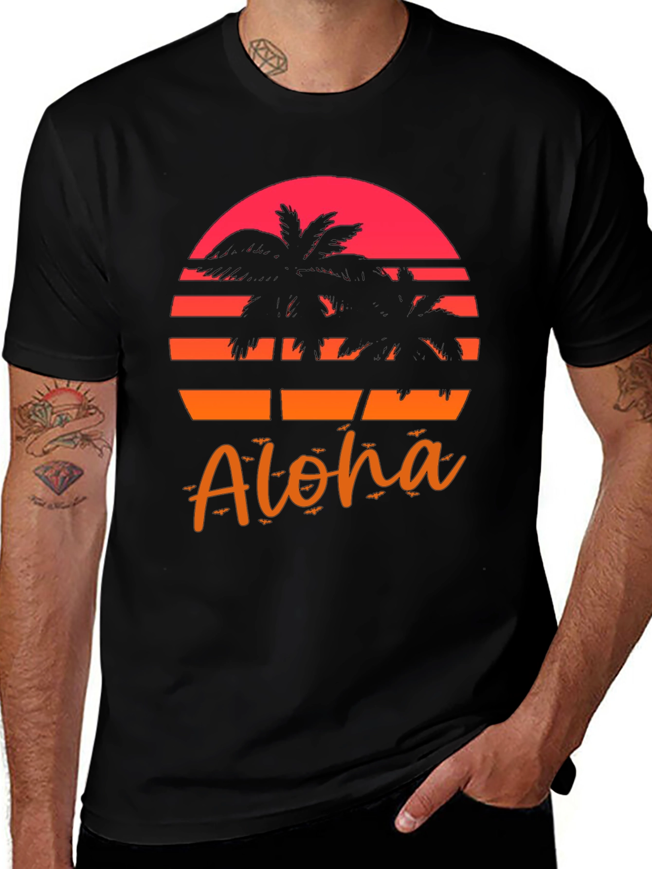 Variant 19 of Retro Aloha Palm Tree Sunset Black T-Shirt
