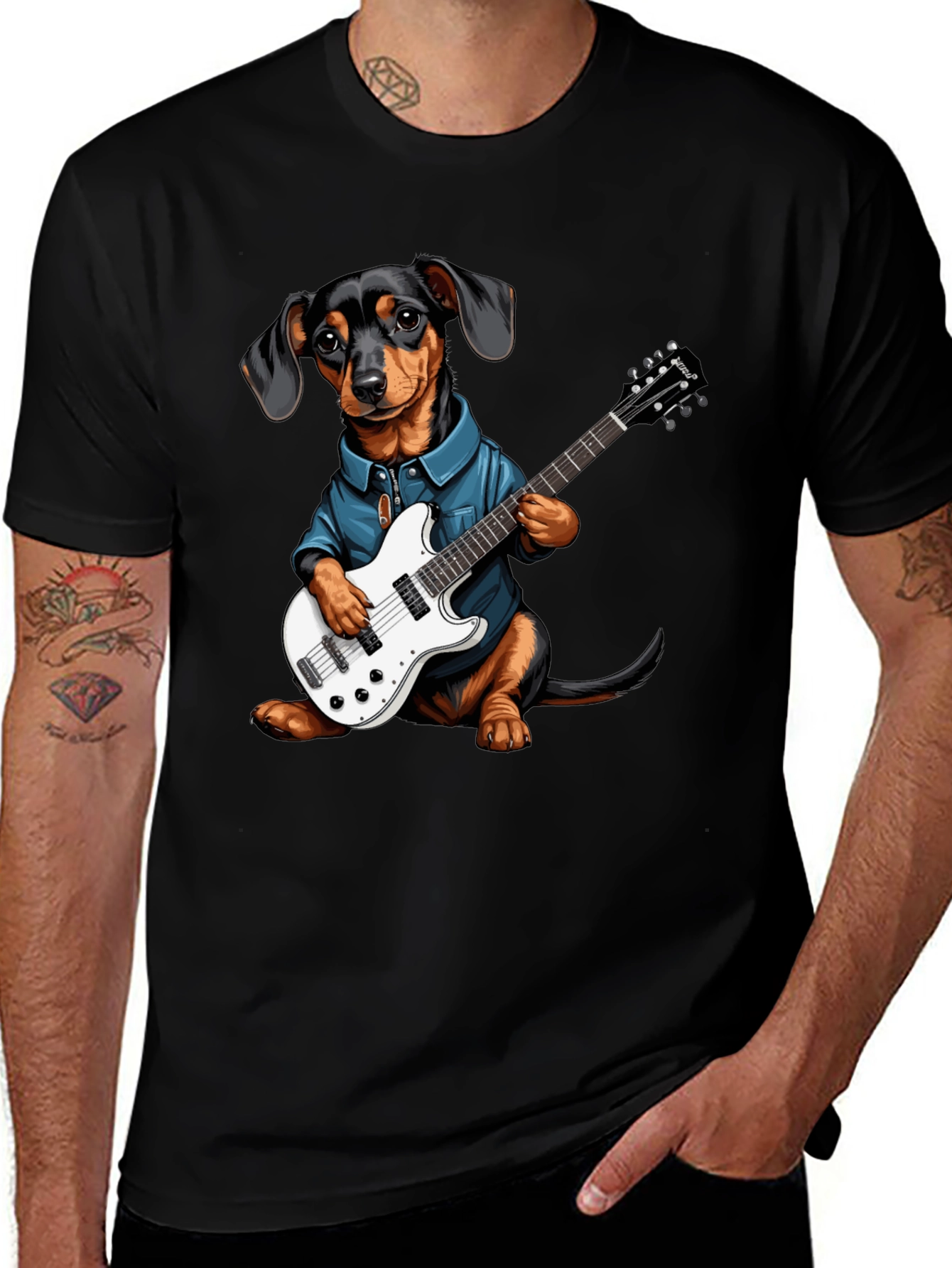 Variant 21 of Dachshund Guitarist Tee - Cool Dog Lover Shirt