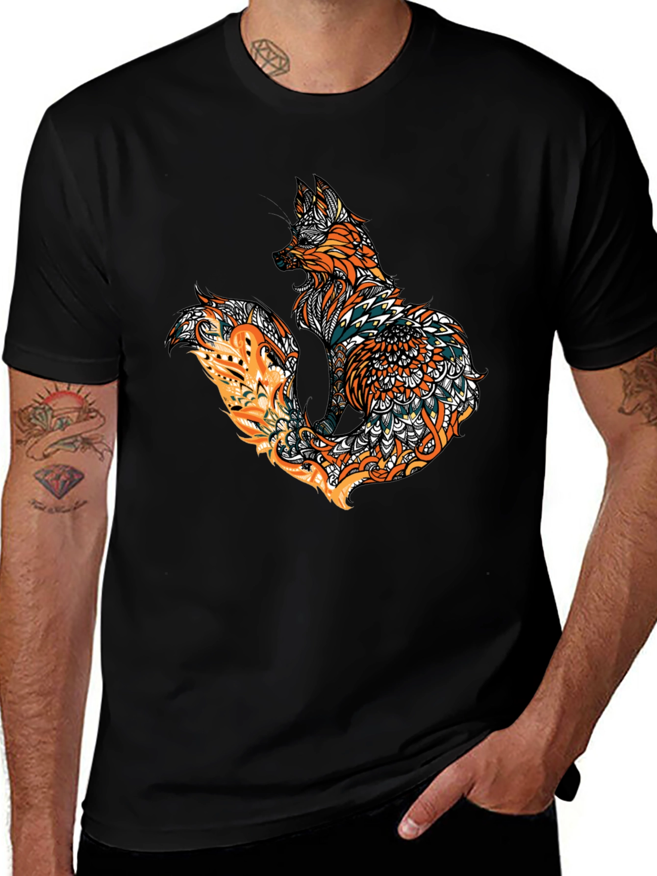 Variant 19 of Fox Mandala Graphic Print Men's Black T-Shirt