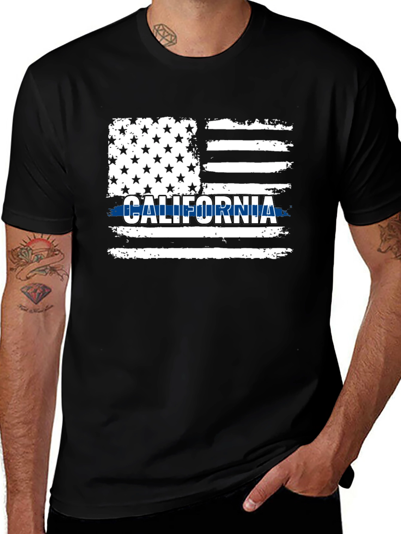 California Thin Blue Line Flag Tee - Men's Black T-Shirt
