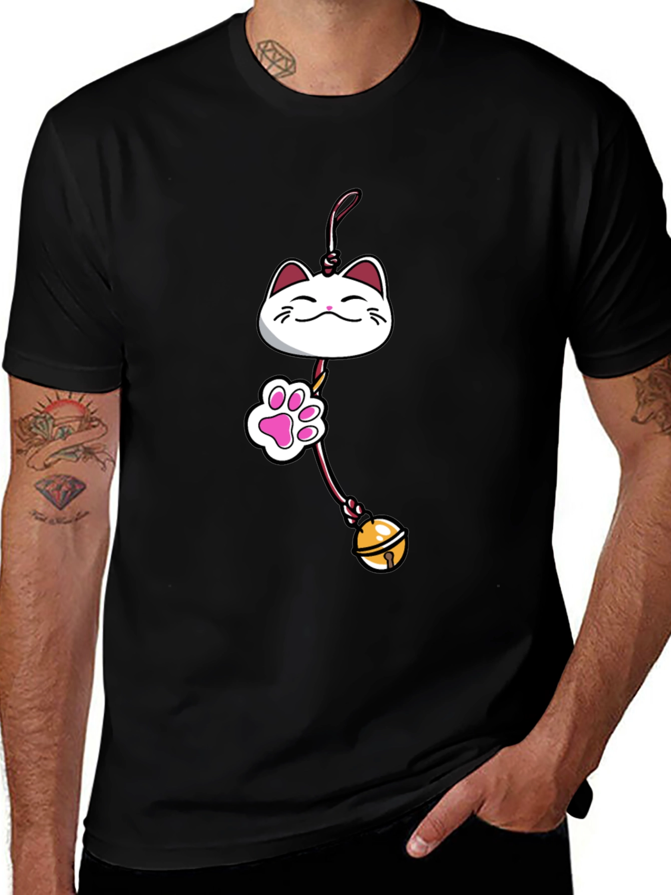 Variant 20 of Lucky Cat Charm Graphic Tee - Black