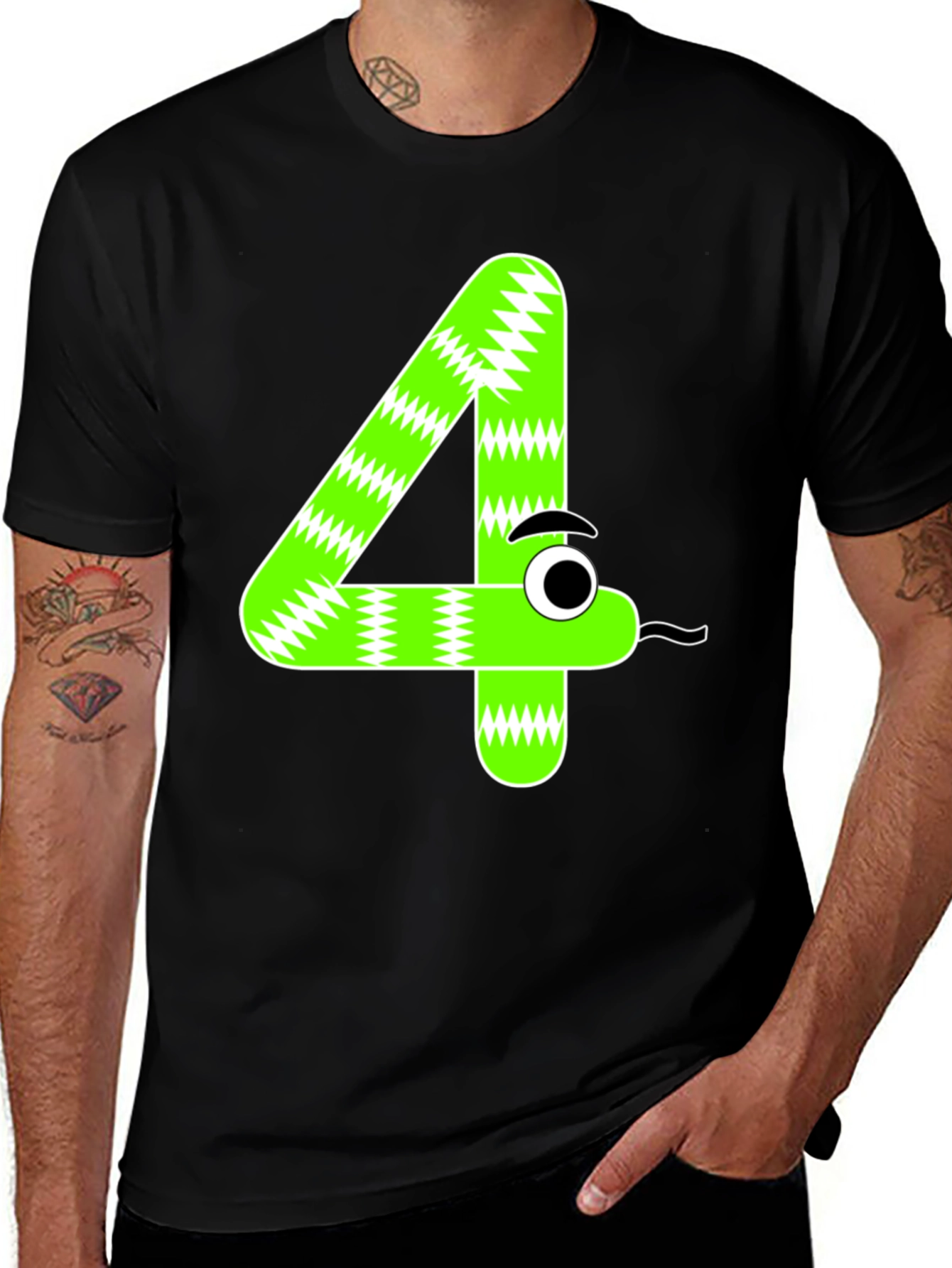 Number 4 Snake Black T-Shirt - Fun Graphic Tee