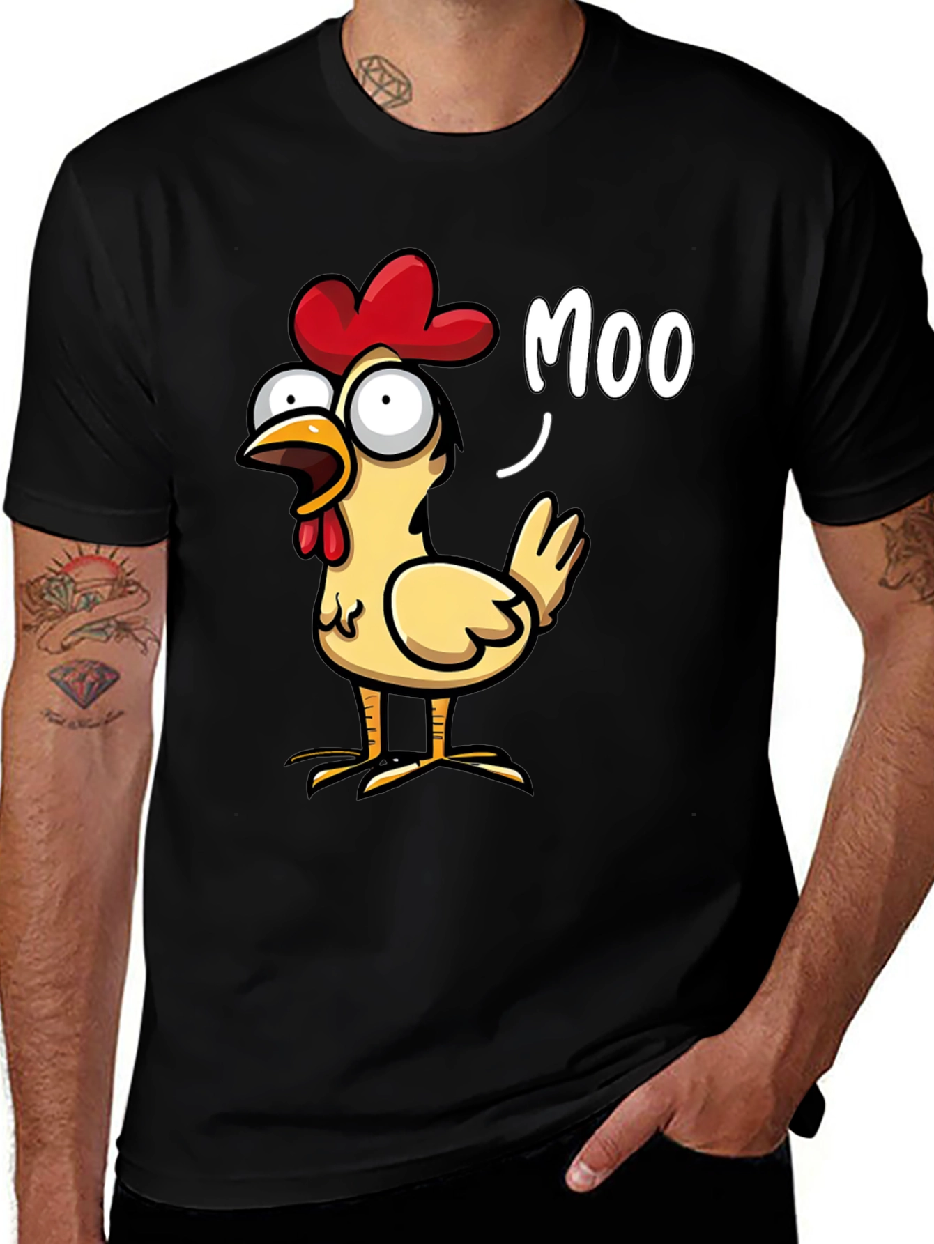 Black Funny Chicken Moo T-Shirt - Novelty Humor Tee main image