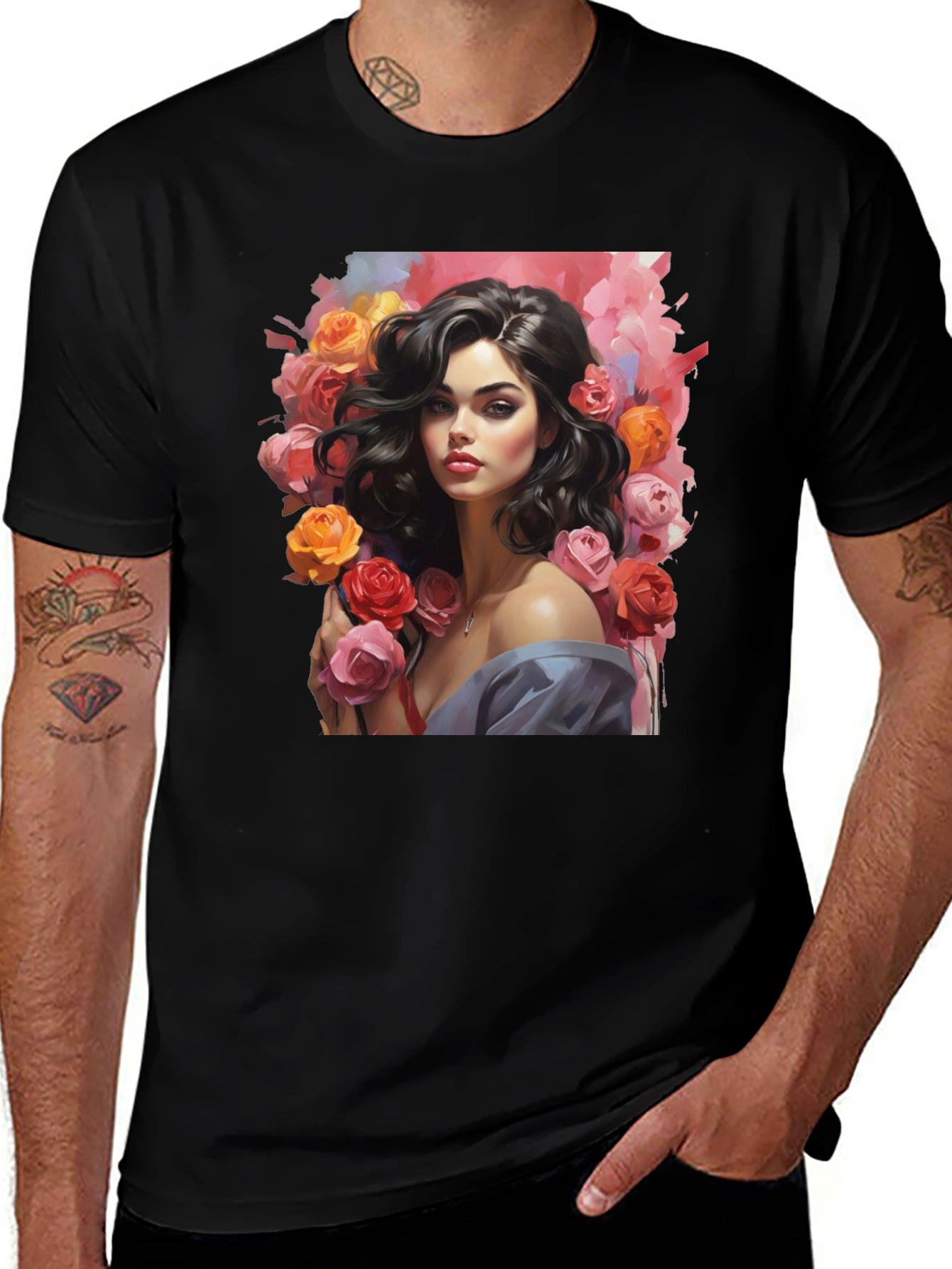 Variant 3 of Floral Woman Graphic Tee - Stylish Black T-Shirt