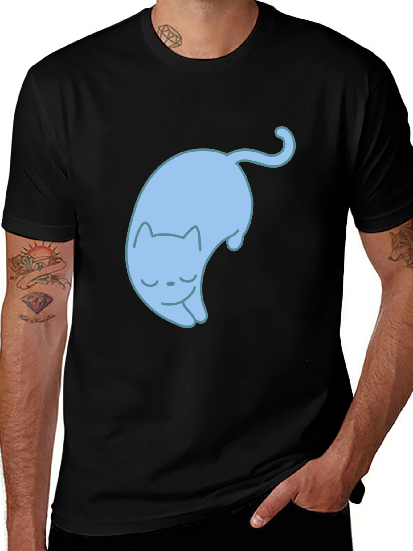 Variant 28 of Cute Sleeping Cat Graphic Tee - Soft Black Cotton