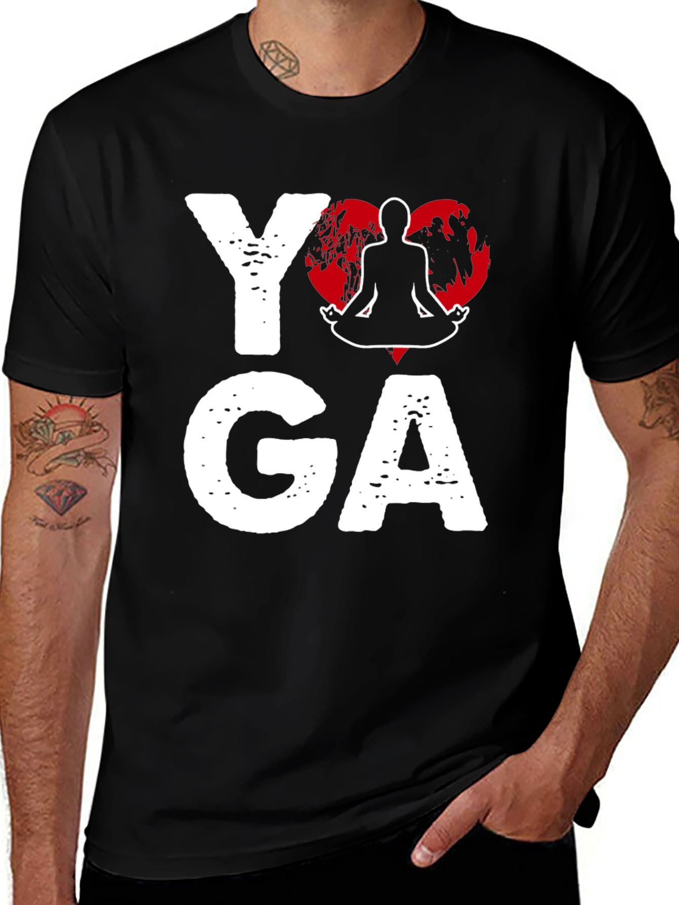 Variant 26 of Yoga Heart Graphic Tee - Men's Black Cotton T-Shirt