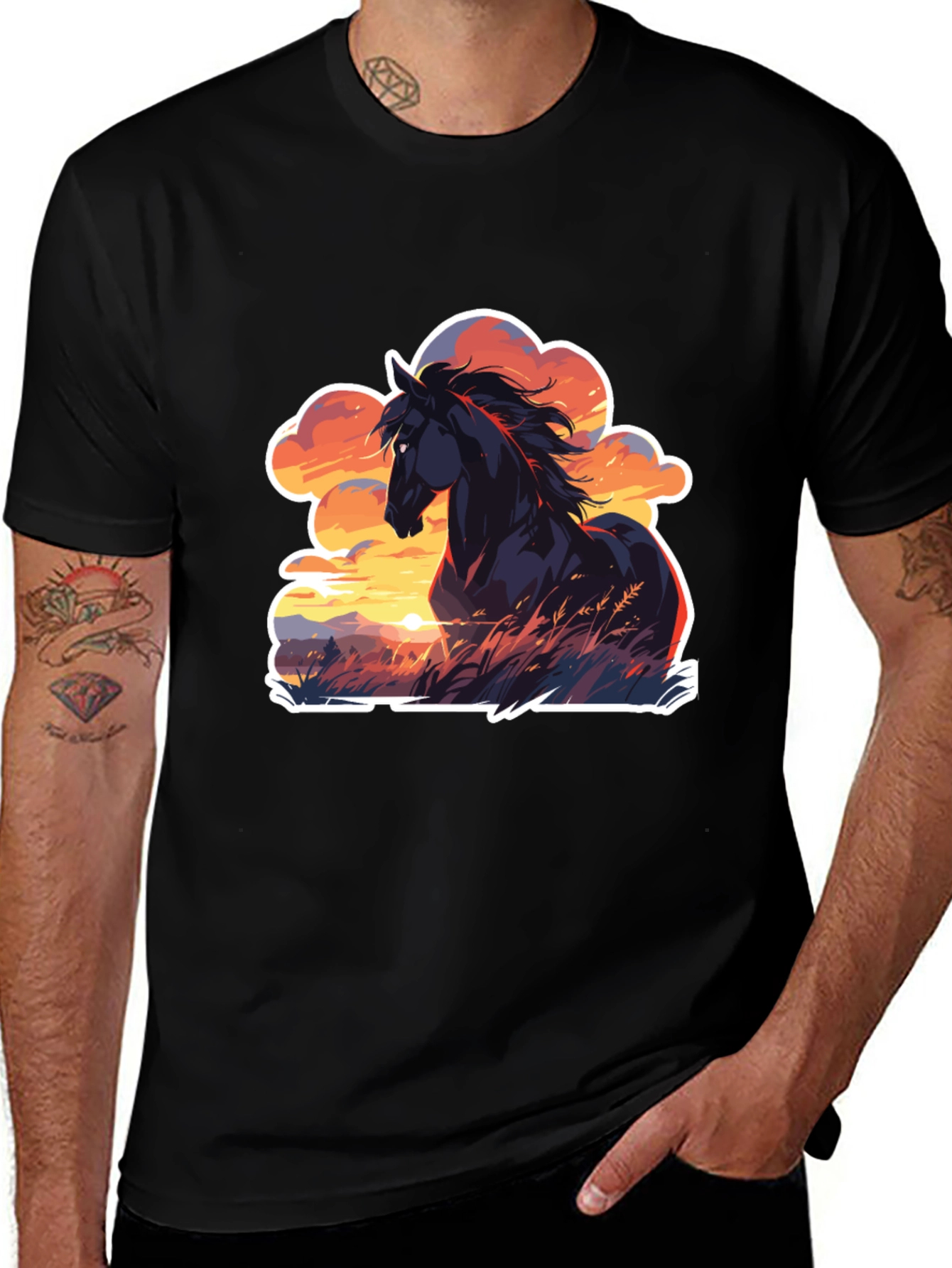 Variant 9 of Horse Sunset T-Shirt: Black Graphic Tee