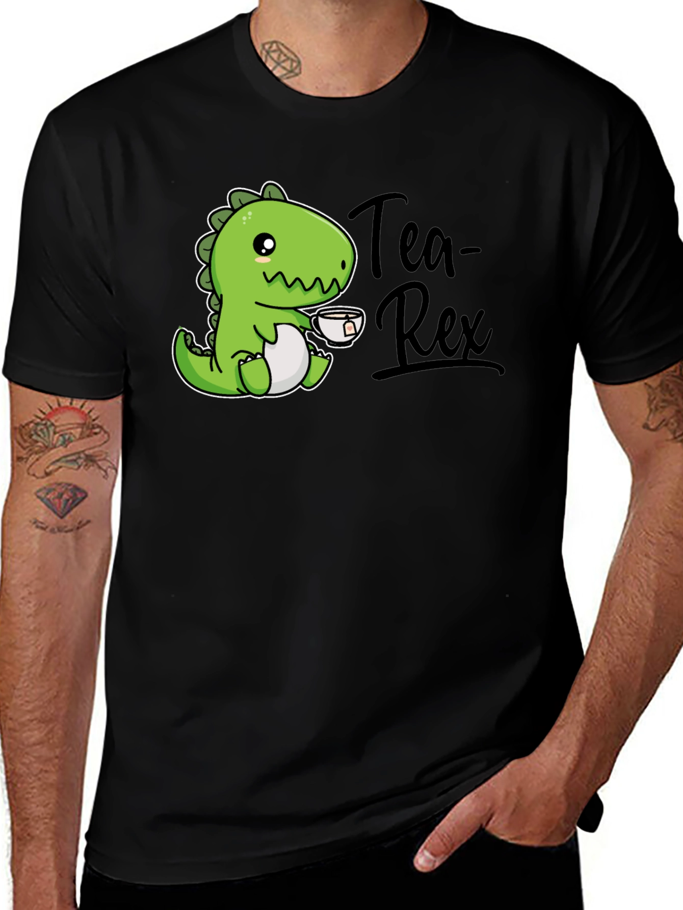 Black Tea Rex T-Shirt - Cute Dinosaur Graphic Tee main image