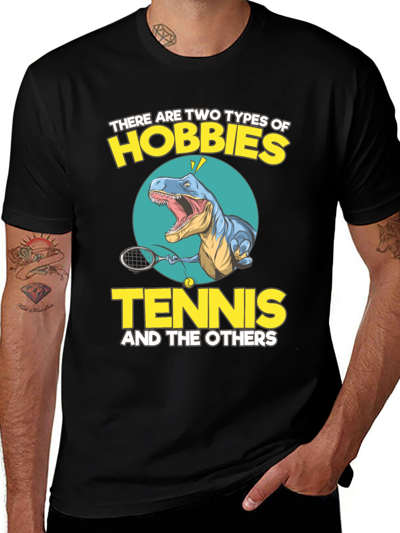 Variant 16 of Tennis Dinosaur Graphic Tee - Funny Hobby Shirt