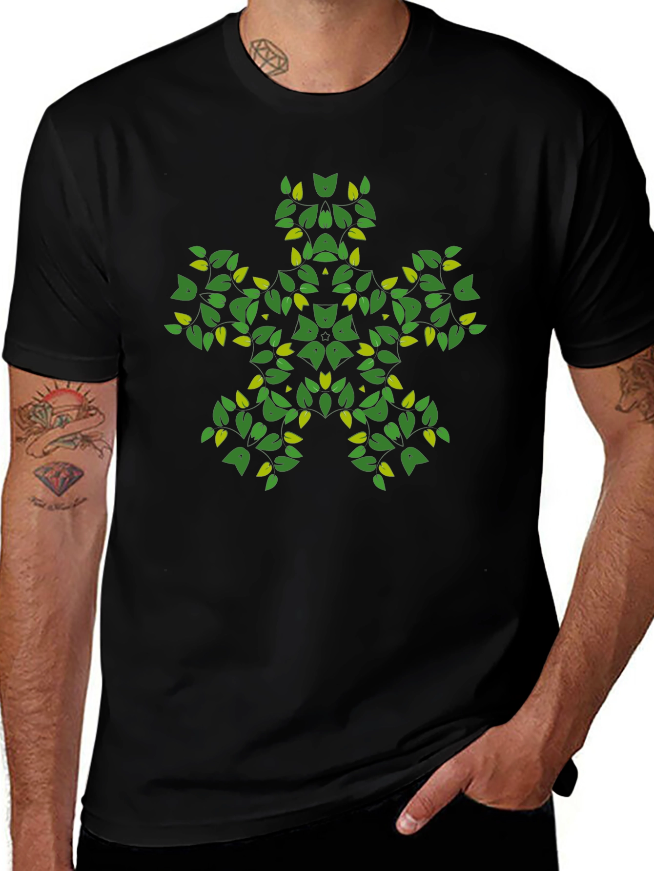 Variant 27 of Leaf Pattern Black T-Shirt