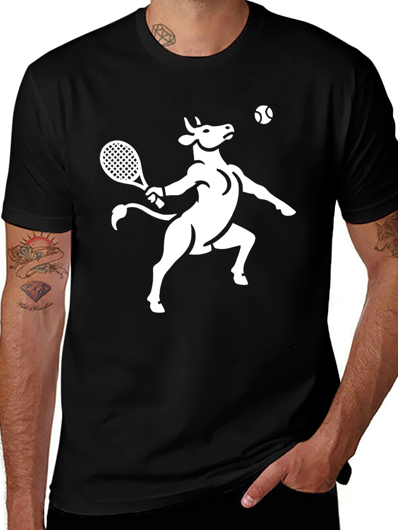 Variant 29 of Tennis Cow Graphic Tee - Black Cotton T-Shirt