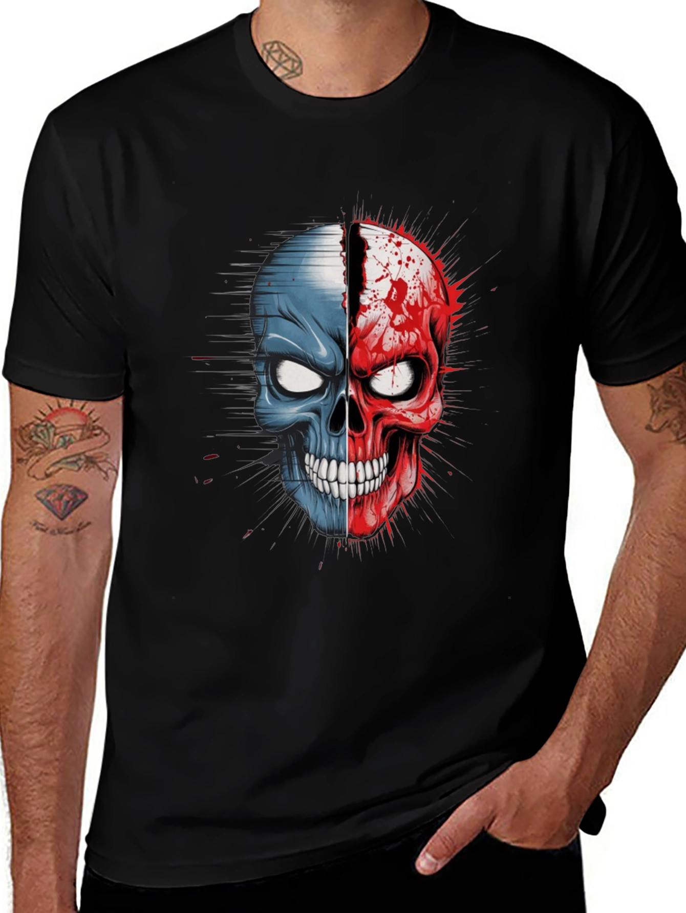 Variant 19 of Dual Skull Graphic Tee - Bold and Edgy Design