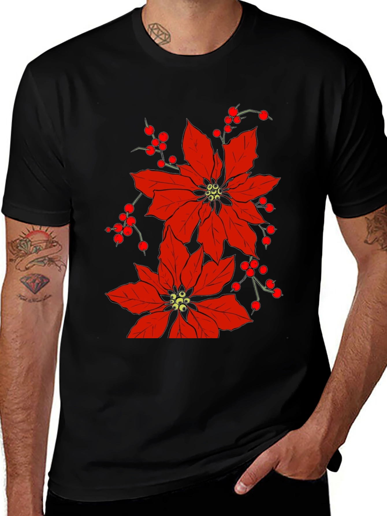 Poinsettia Holiday T-Shirt - Christmas Flower Tee