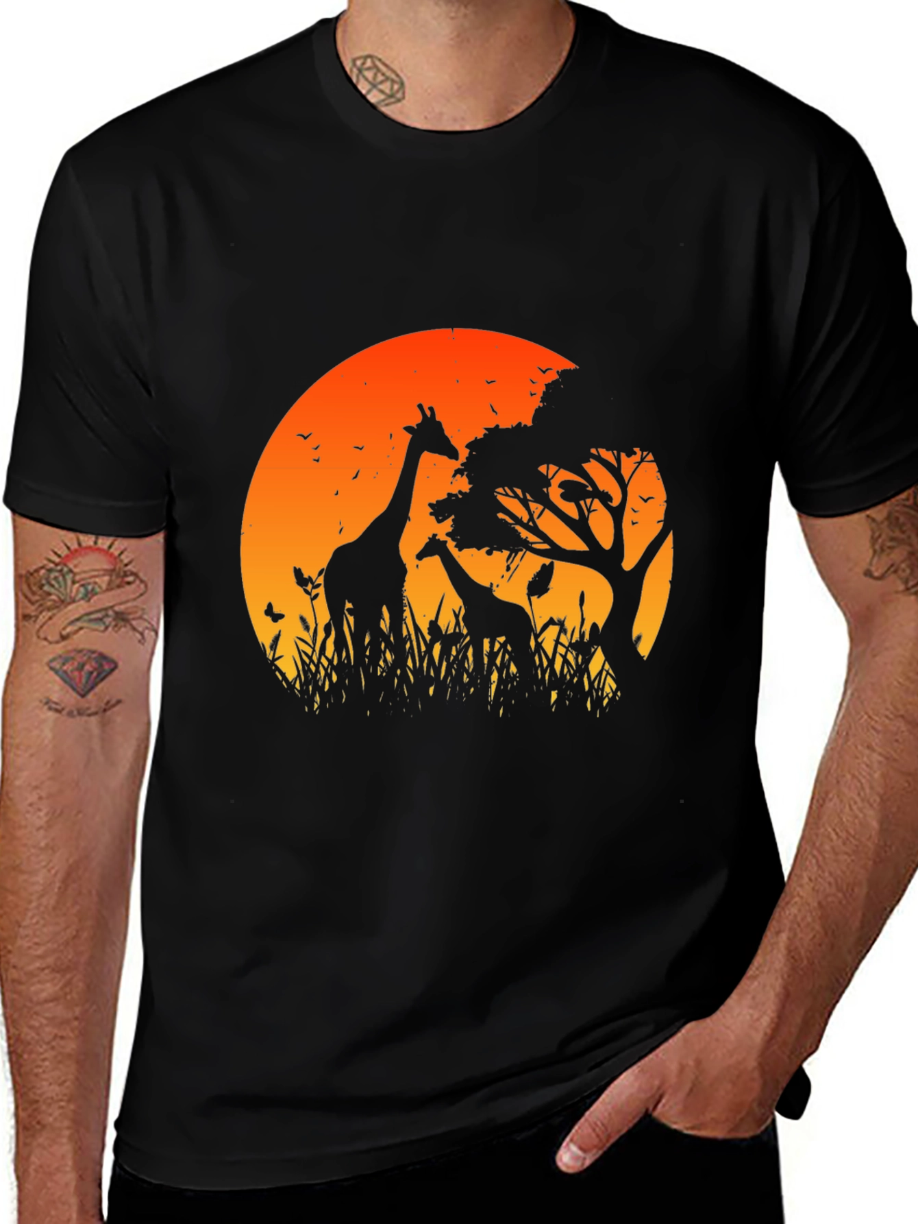 Variant 16 of Giraffe Sunset Graphic Black T-Shirt
