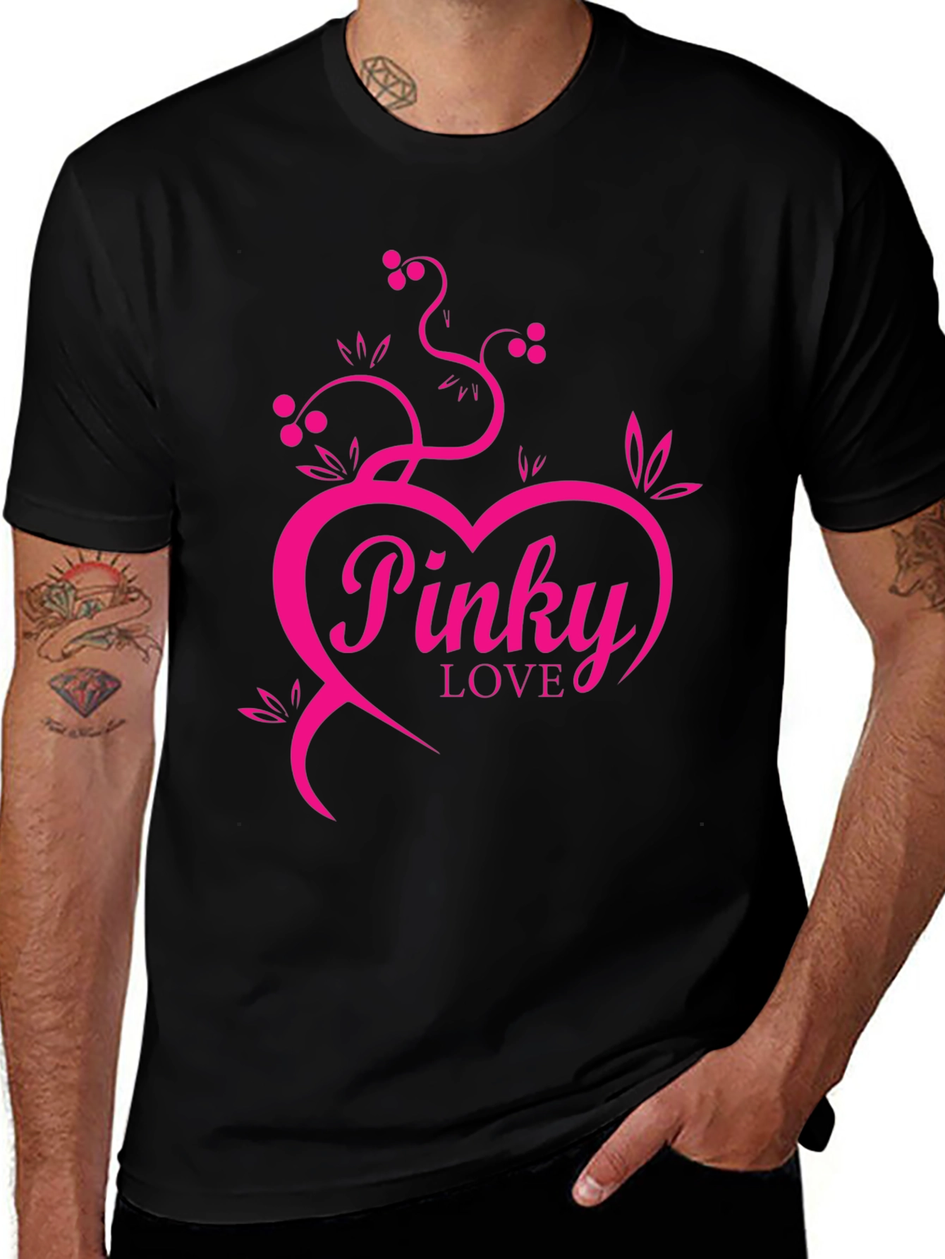Pinky Love Black T-Shirt - Heart & Vines Graphic
