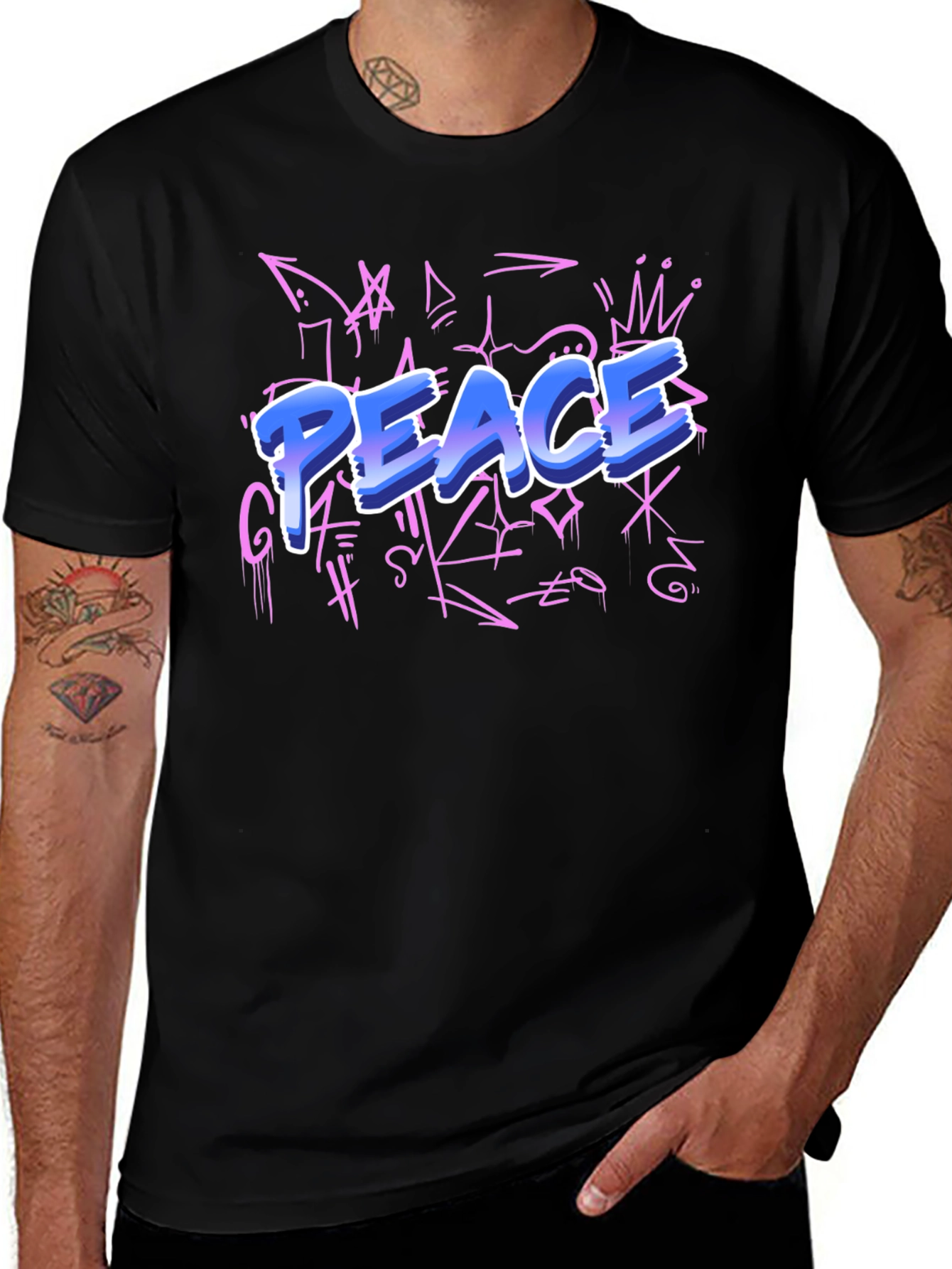 Variant 25 of Peace Graffiti Style Black T-Shirt