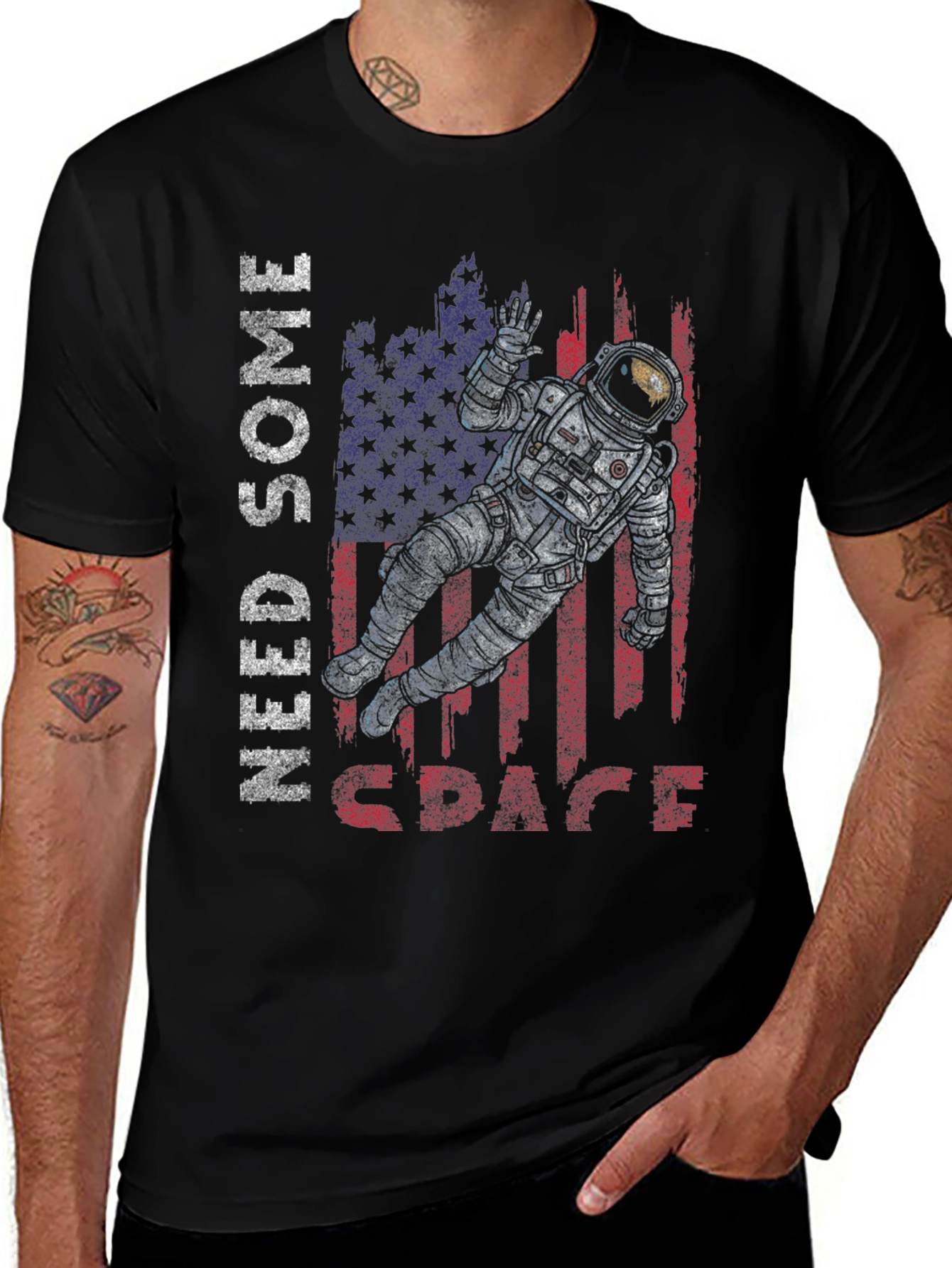 Variant 23 of Need Some Space Astronaut USA Flag Graphic Tee