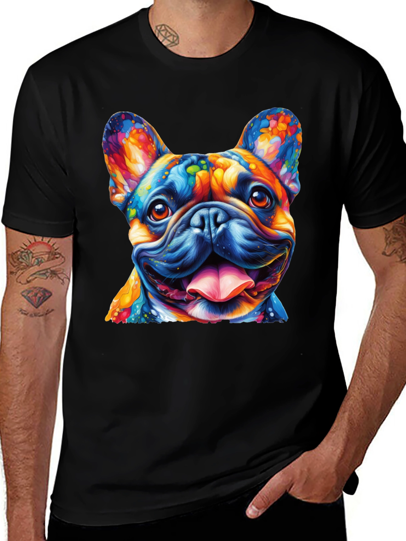Variant 21 of Colorful Bulldog Graphic Tee - Men's Black T-Shirt