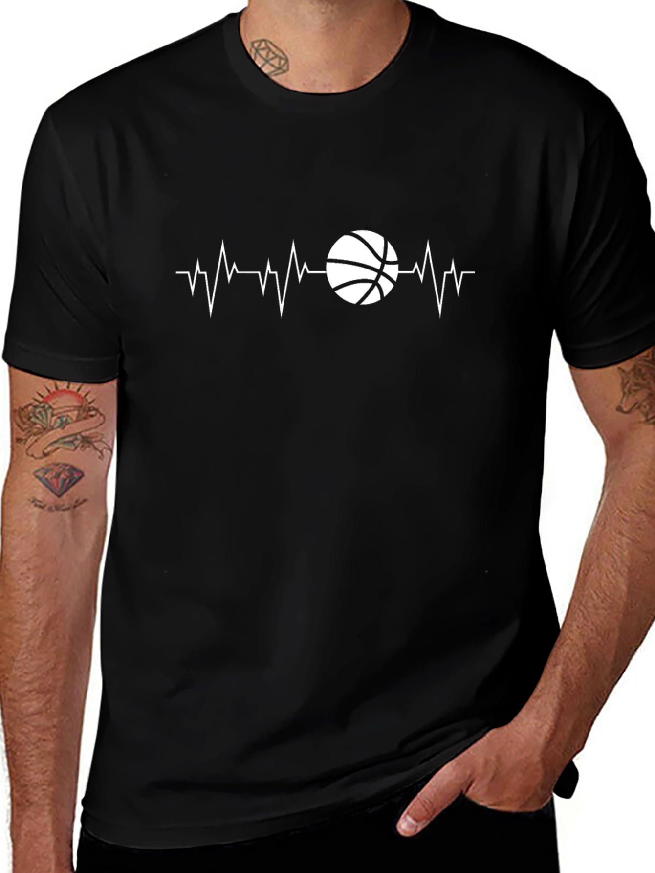 Variant 30 of Basketball Heartbeat T-Shirt - Black Graphic Tee